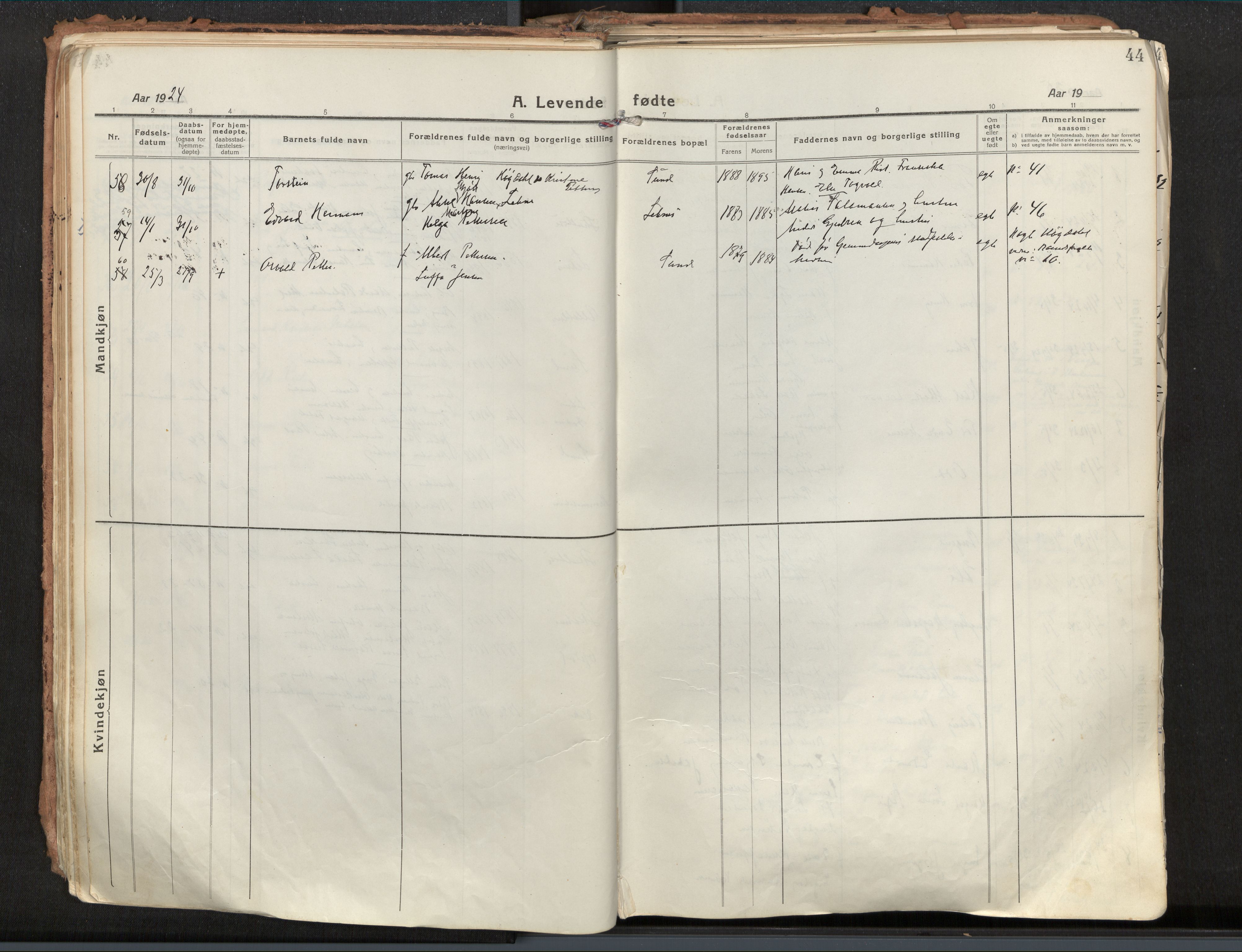 Ministerialprotokoller, klokkerbøker og fødselsregistre - Nordland, SAT/A-1459/881/L1160: Parish register (official) no. 881A13, 1919-1937, p. 44