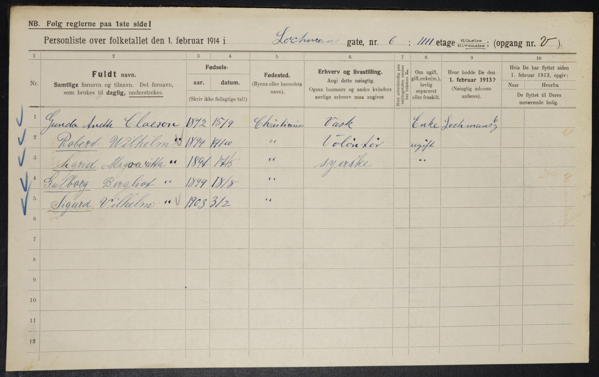 OBA, Municipal Census 1914 for Kristiania, 1914, p. 58267