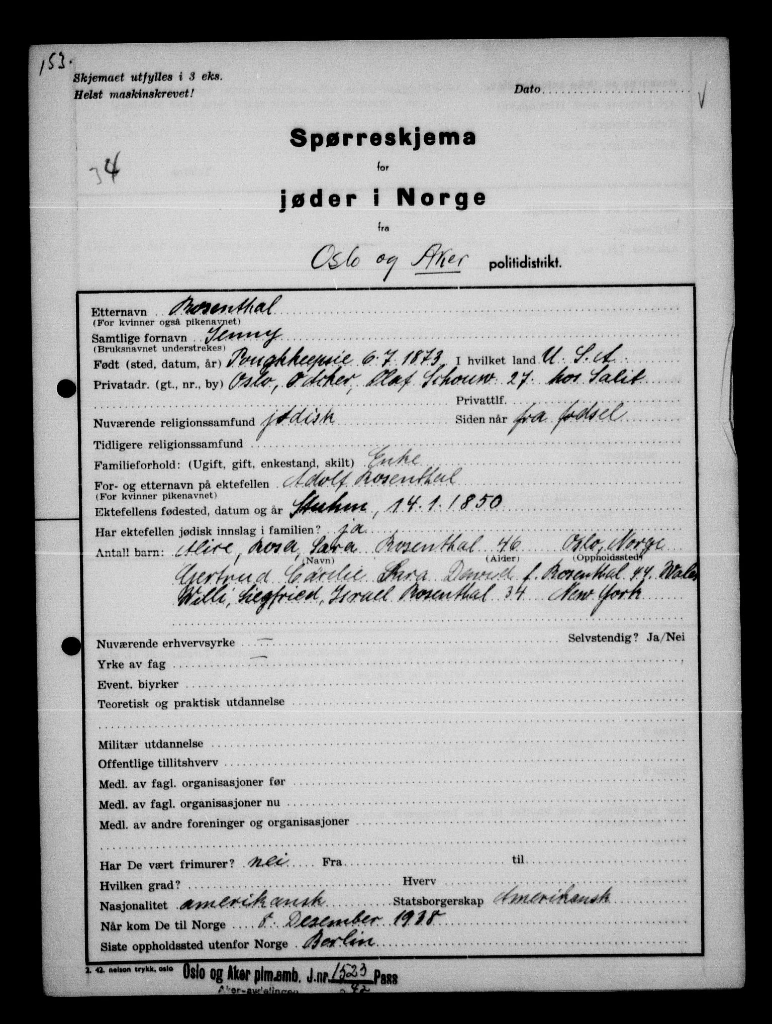 Statspolitiet - Hovedkontoret / Osloavdelingen, AV/RA-S-1329/G/Ga/L0012: Spørreskjema for jøder i Norge. 1: Aker 114- 207 (Levinson-Wozak) og 656 (Salomon). 2: Arendal-Hordaland. 3: Horten-Romerike.  , 1942, p. 120