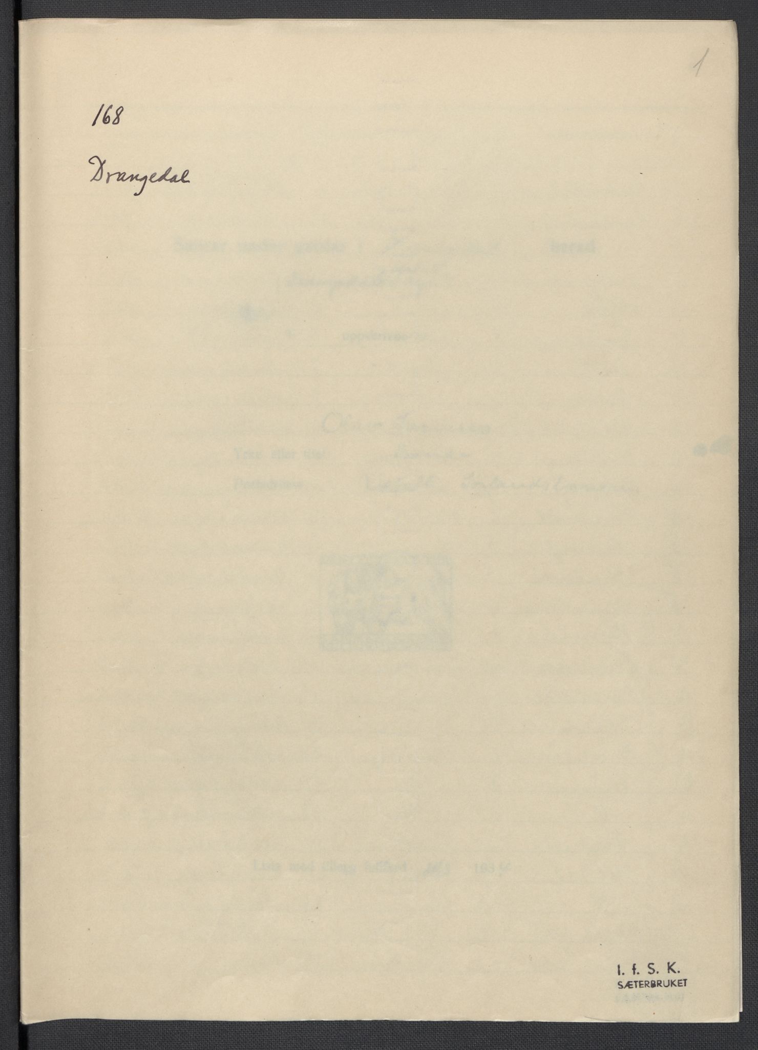 Instituttet for sammenlignende kulturforskning, AV/RA-PA-0424/F/Fc/L0007/0001: Eske B7: / Telemark (perm XVI), 1934-1936, p. 1