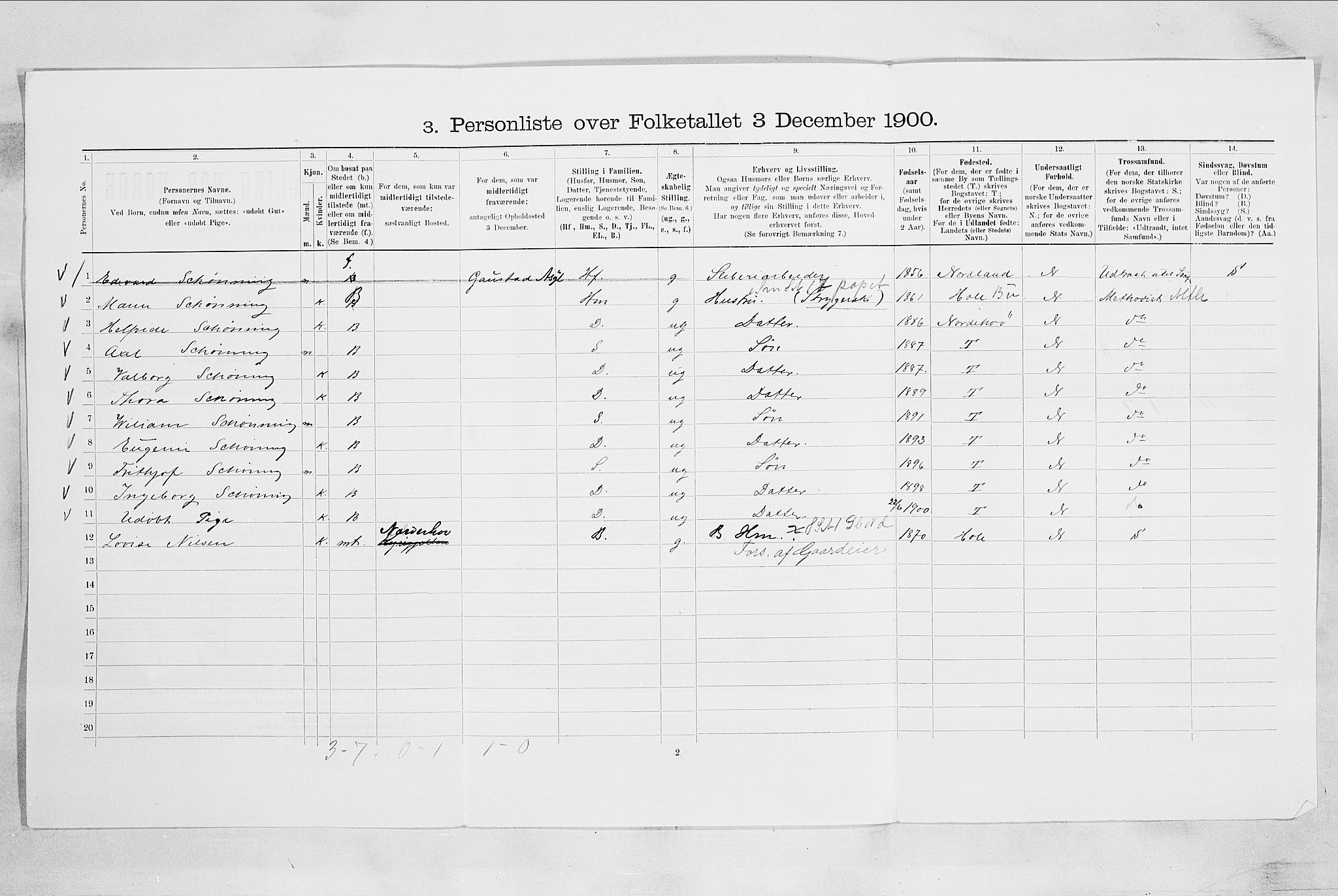 RA, 1900 census for Hønefoss, 1900, p. 254