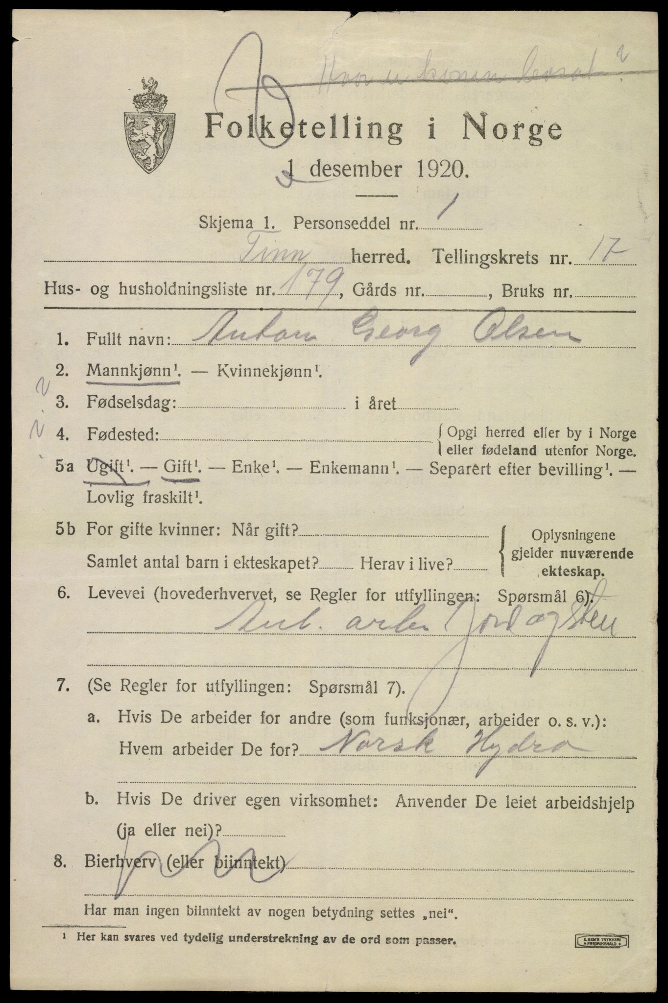 SAKO, 1920 census for Tinn, 1920, p. 23548