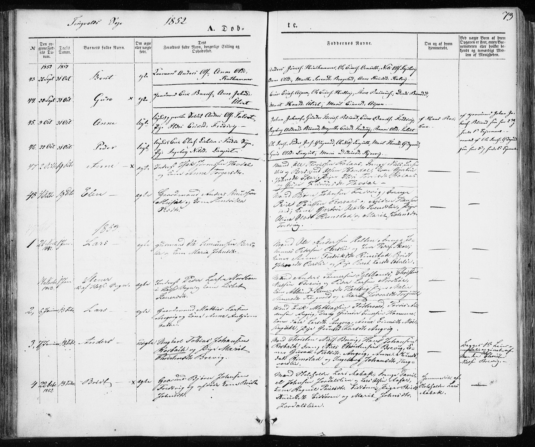 Ministerialprotokoller, klokkerbøker og fødselsregistre - Møre og Romsdal, SAT/A-1454/586/L0984: Parish register (official) no. 586A10, 1844-1856, p. 73
