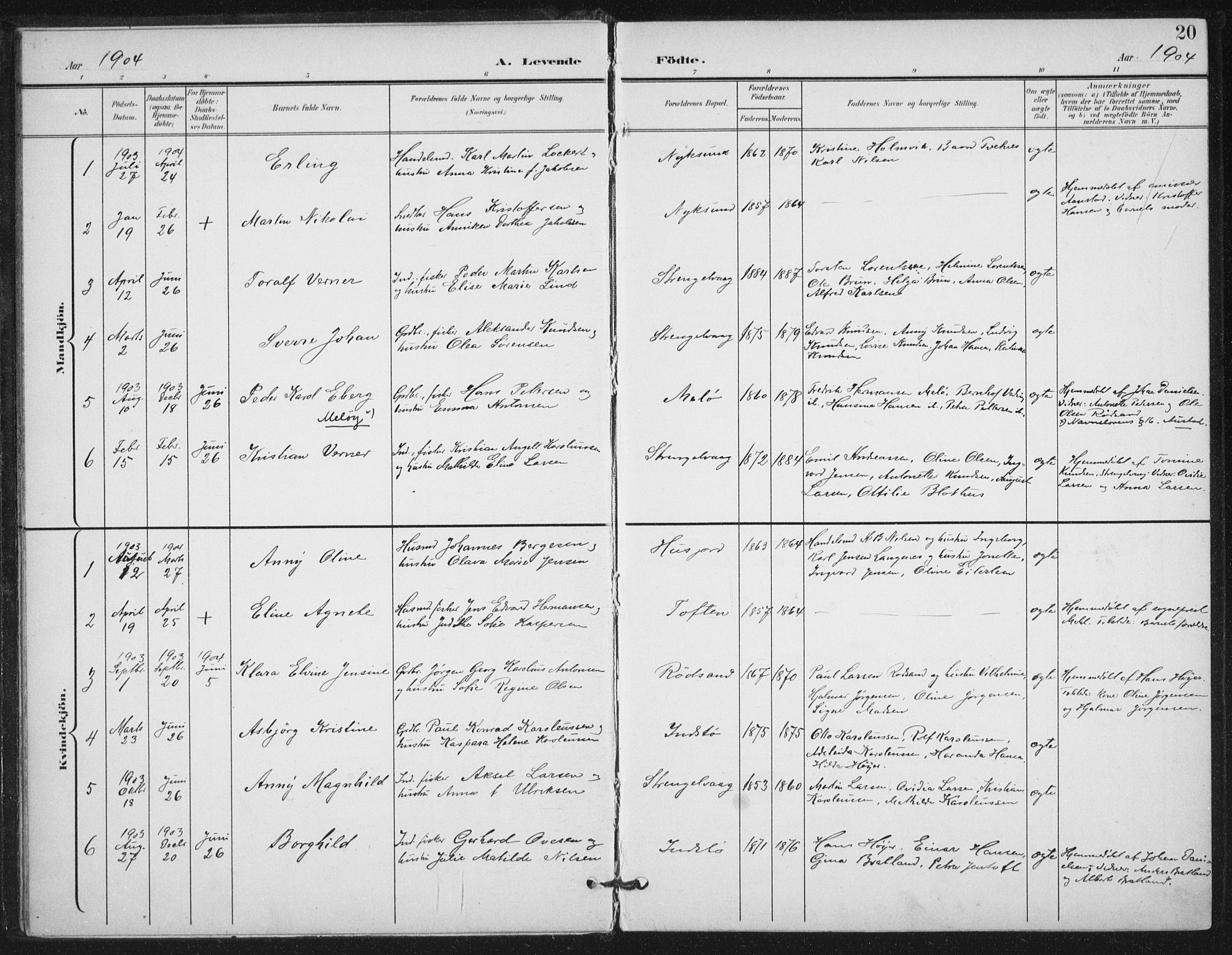 Ministerialprotokoller, klokkerbøker og fødselsregistre - Nordland, SAT/A-1459/894/L1356: Parish register (official) no. 894A02, 1897-1914, p. 20