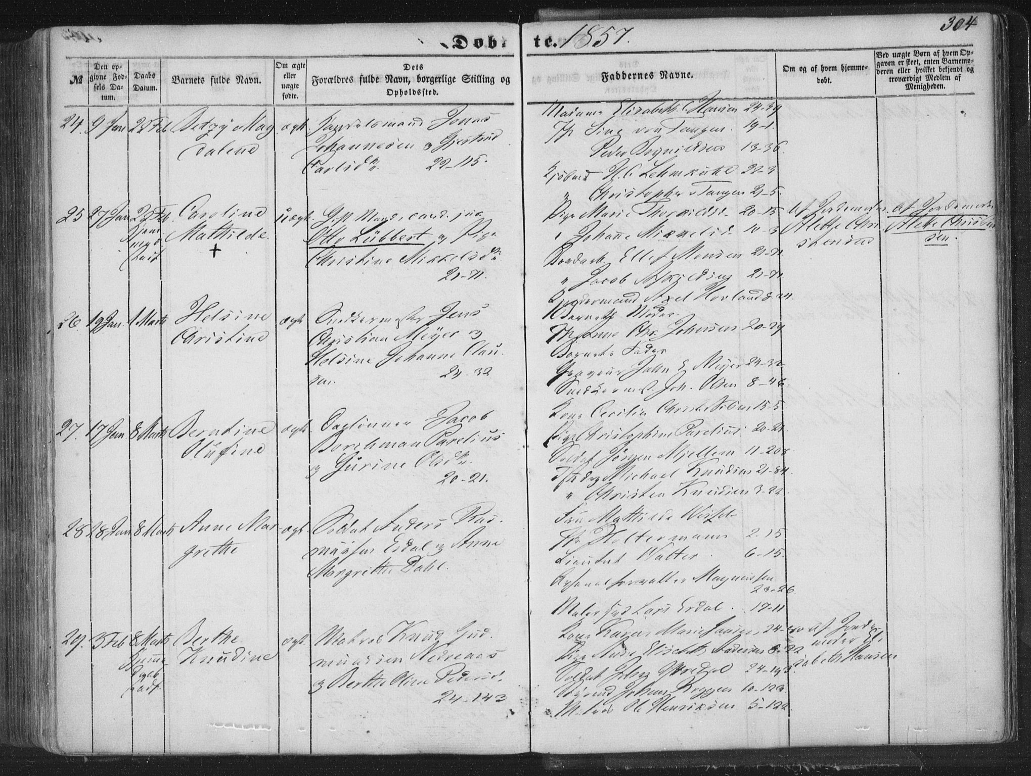 Korskirken sokneprestembete, AV/SAB-A-76101/H/Haa/L0017: Parish register (official) no. B 3, 1851-1857, p. 304