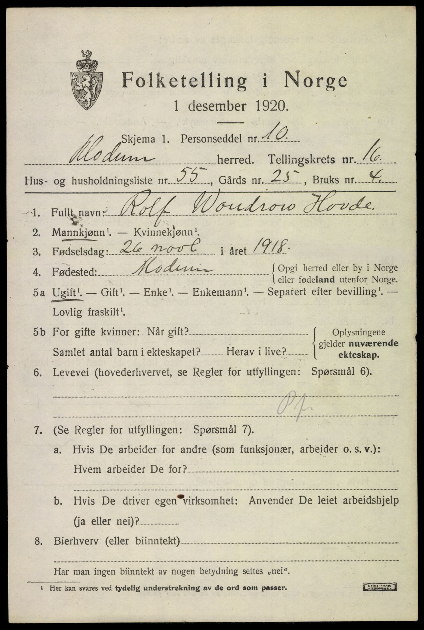 SAKO, 1920 census for Modum, 1920, p. 20199