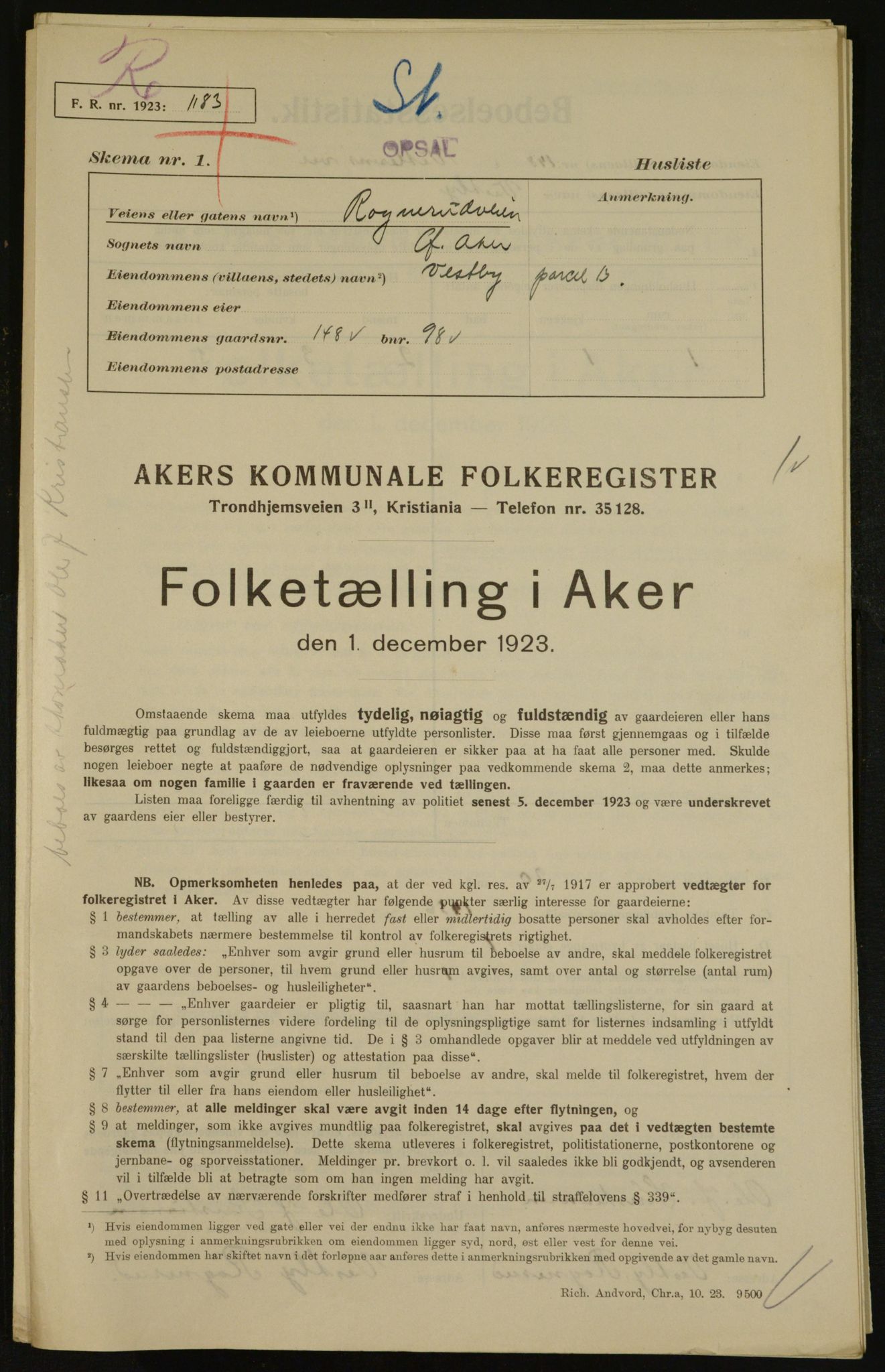 , Municipal Census 1923 for Aker, 1923, p. 29930