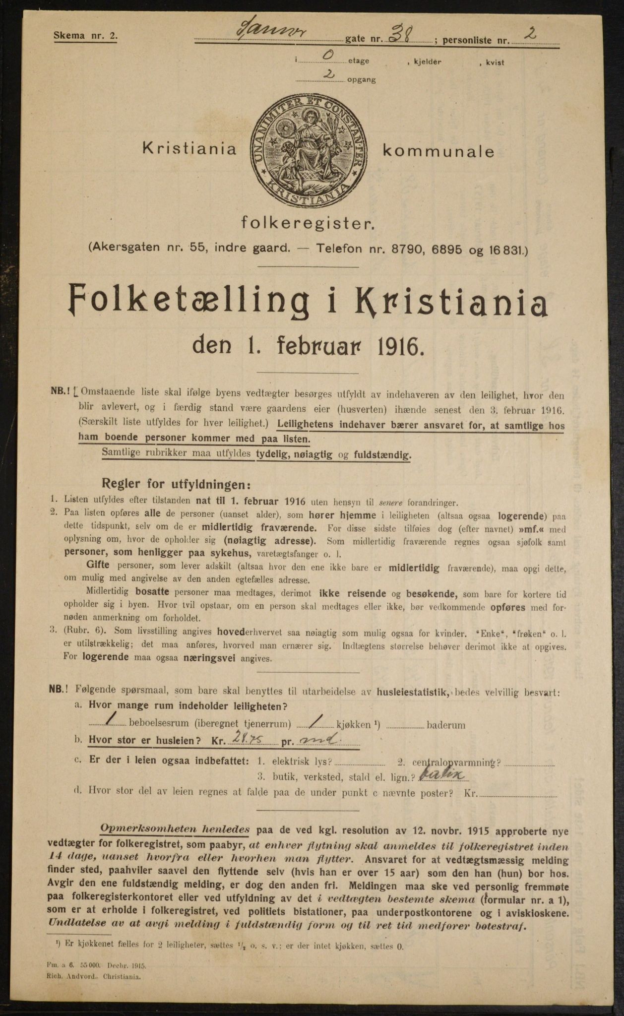 OBA, Municipal Census 1916 for Kristiania, 1916, p. 91291