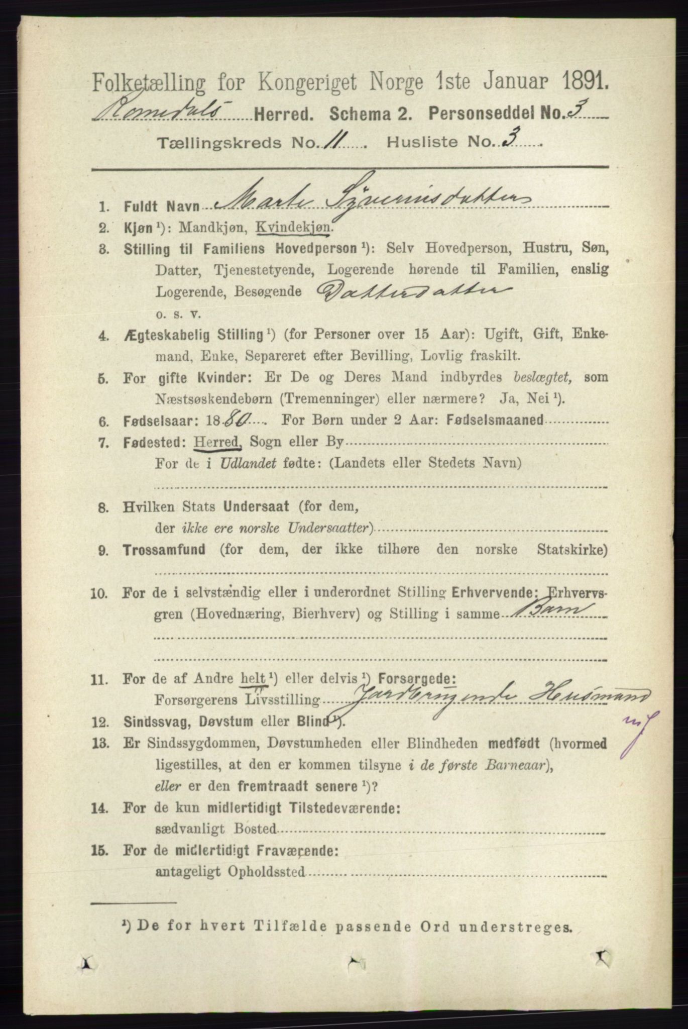 RA, 1891 census for 0416 Romedal, 1891, p. 5410