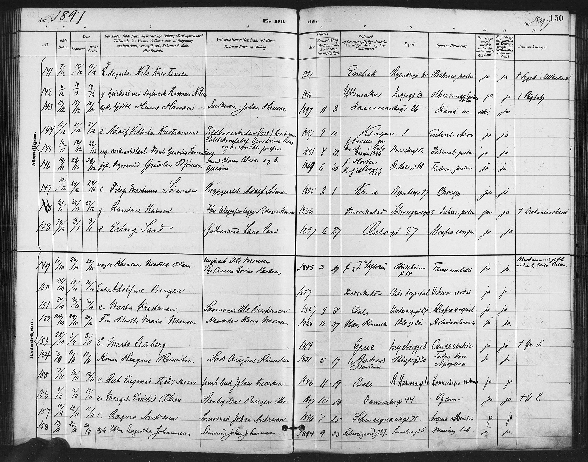 Gamlebyen prestekontor Kirkebøker, AV/SAO-A-10884/F/Fa/L0009: Parish register (official) no. 9, 1888-1909, p. 150