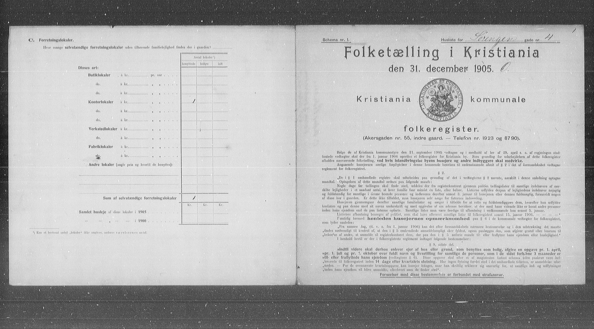 OBA, Municipal Census 1905 for Kristiania, 1905, p. 55713