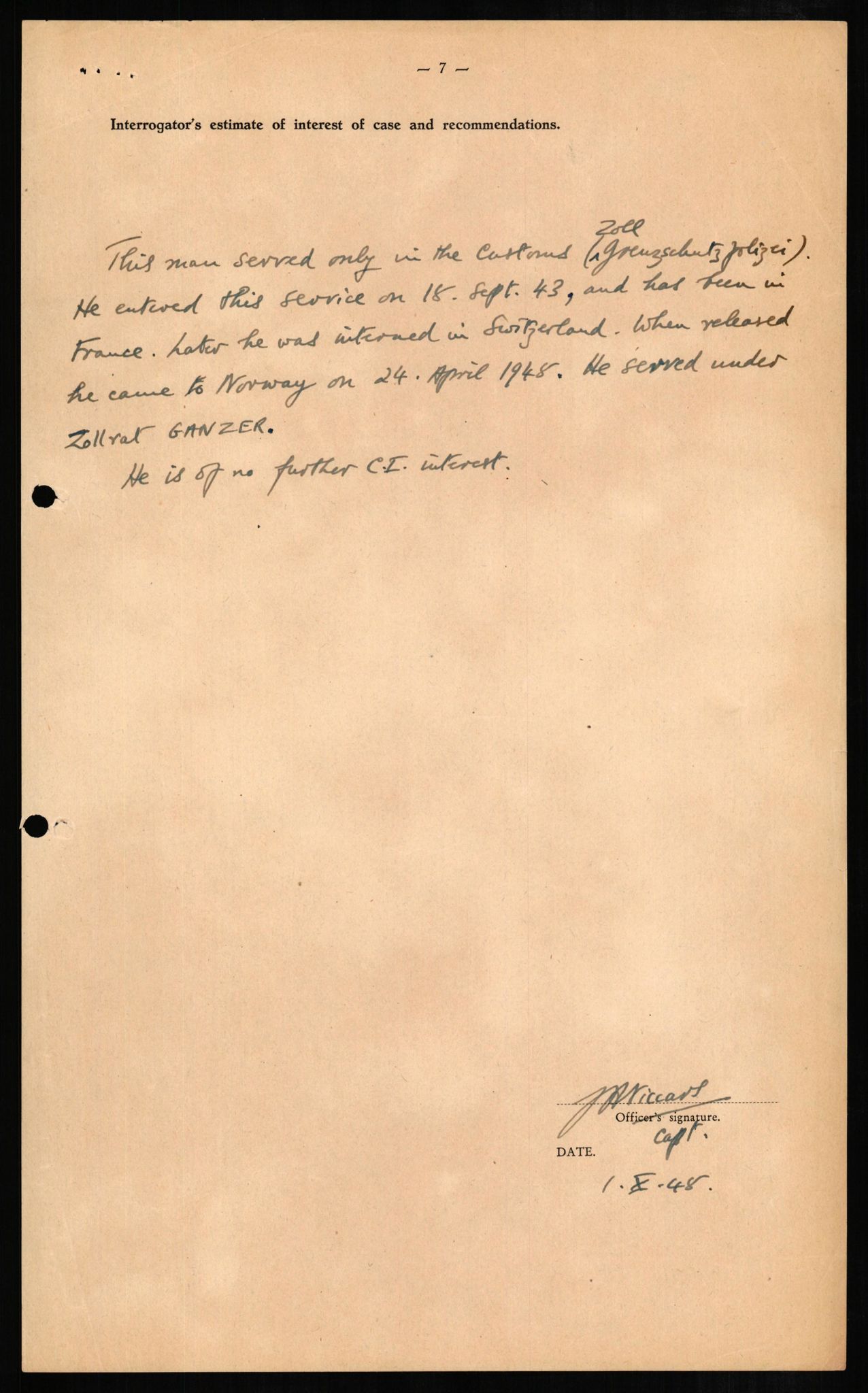 Forsvaret, Forsvarets overkommando II, AV/RA-RAFA-3915/D/Db/L0008: CI Questionaires. Tyske okkupasjonsstyrker i Norge. Tyskere., 1945-1946, p. 129