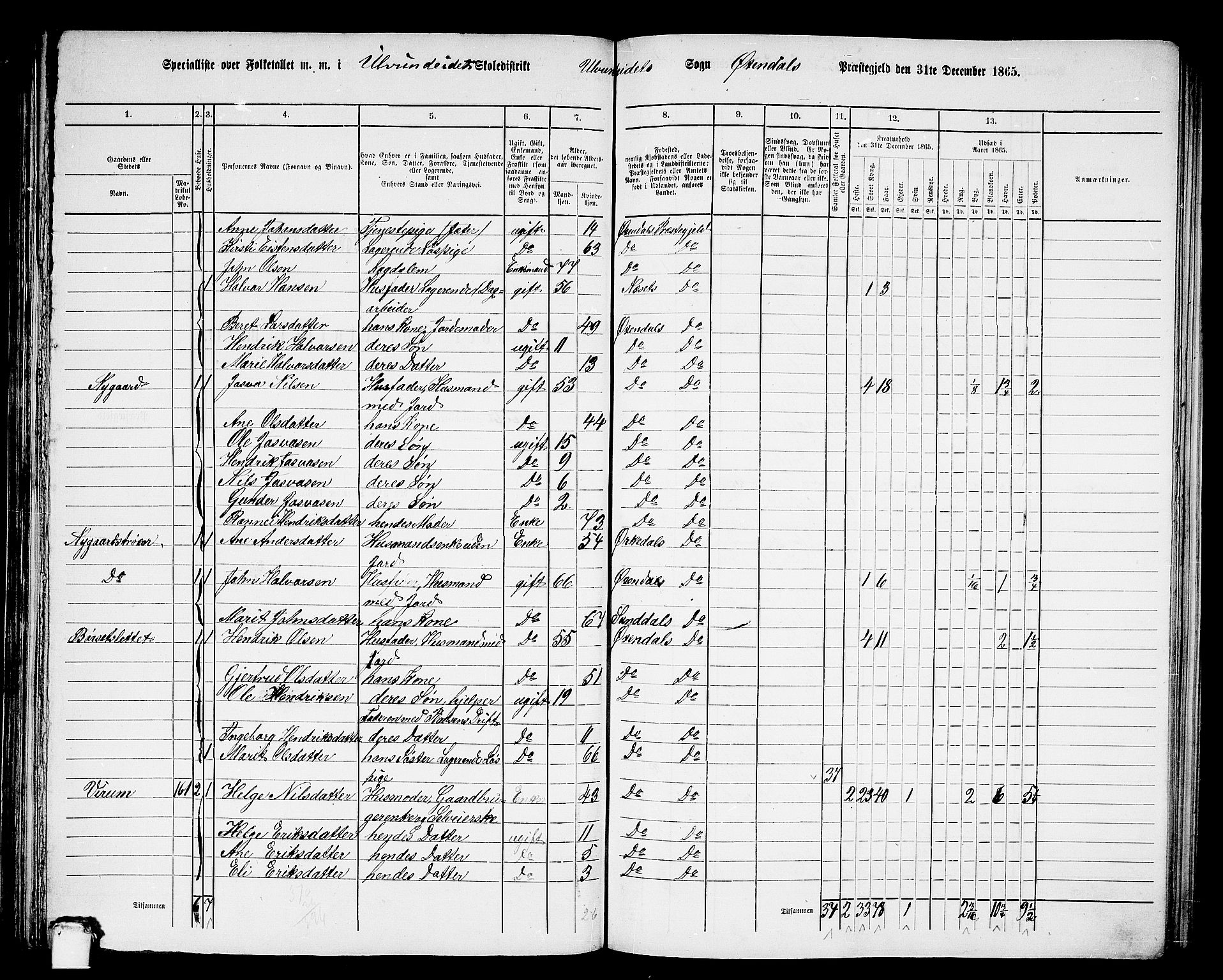 RA, 1865 census for Øksendal, 1865, p. 62