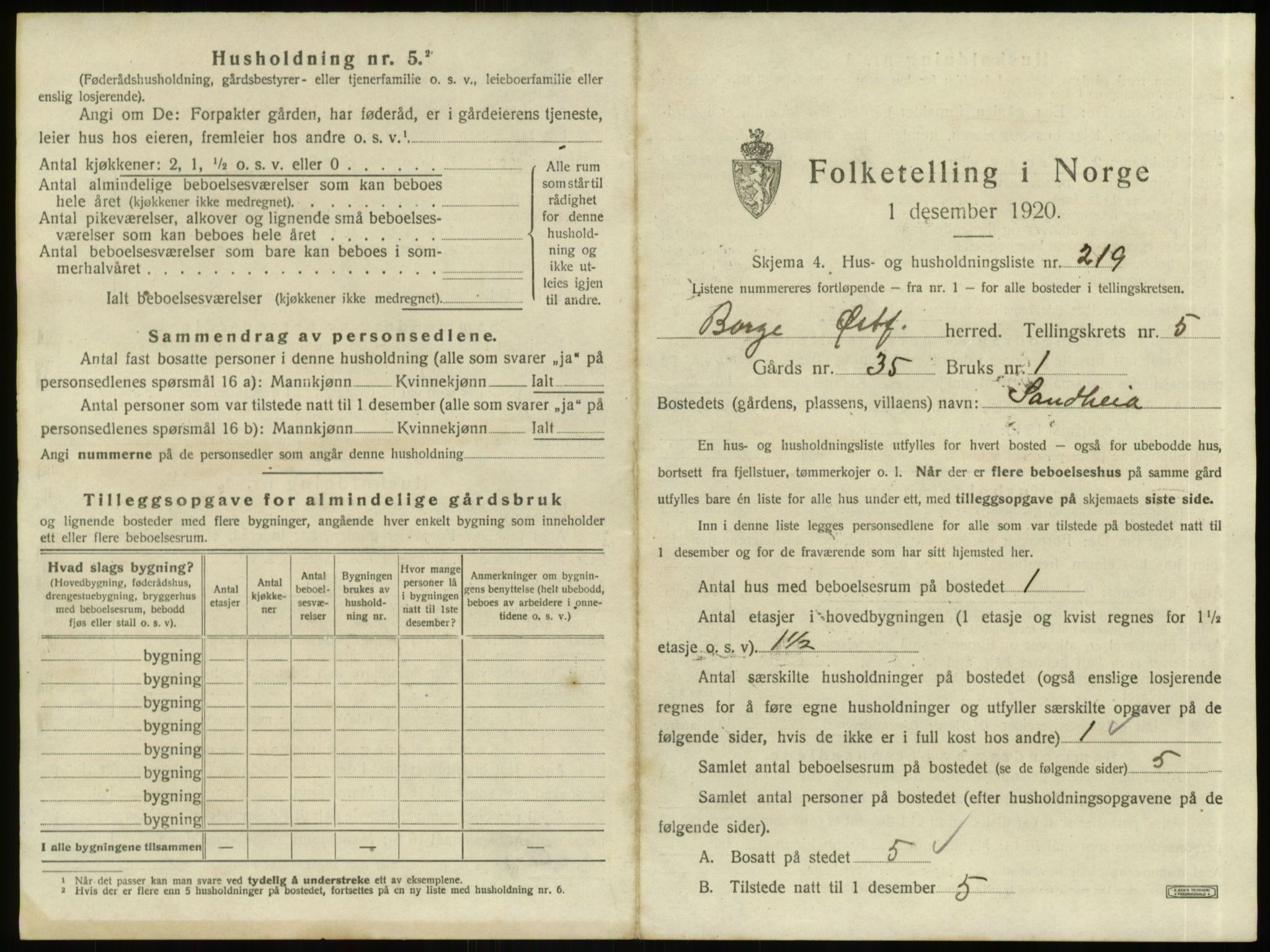 SAO, 1920 census for Borge, 1920, p. 1877