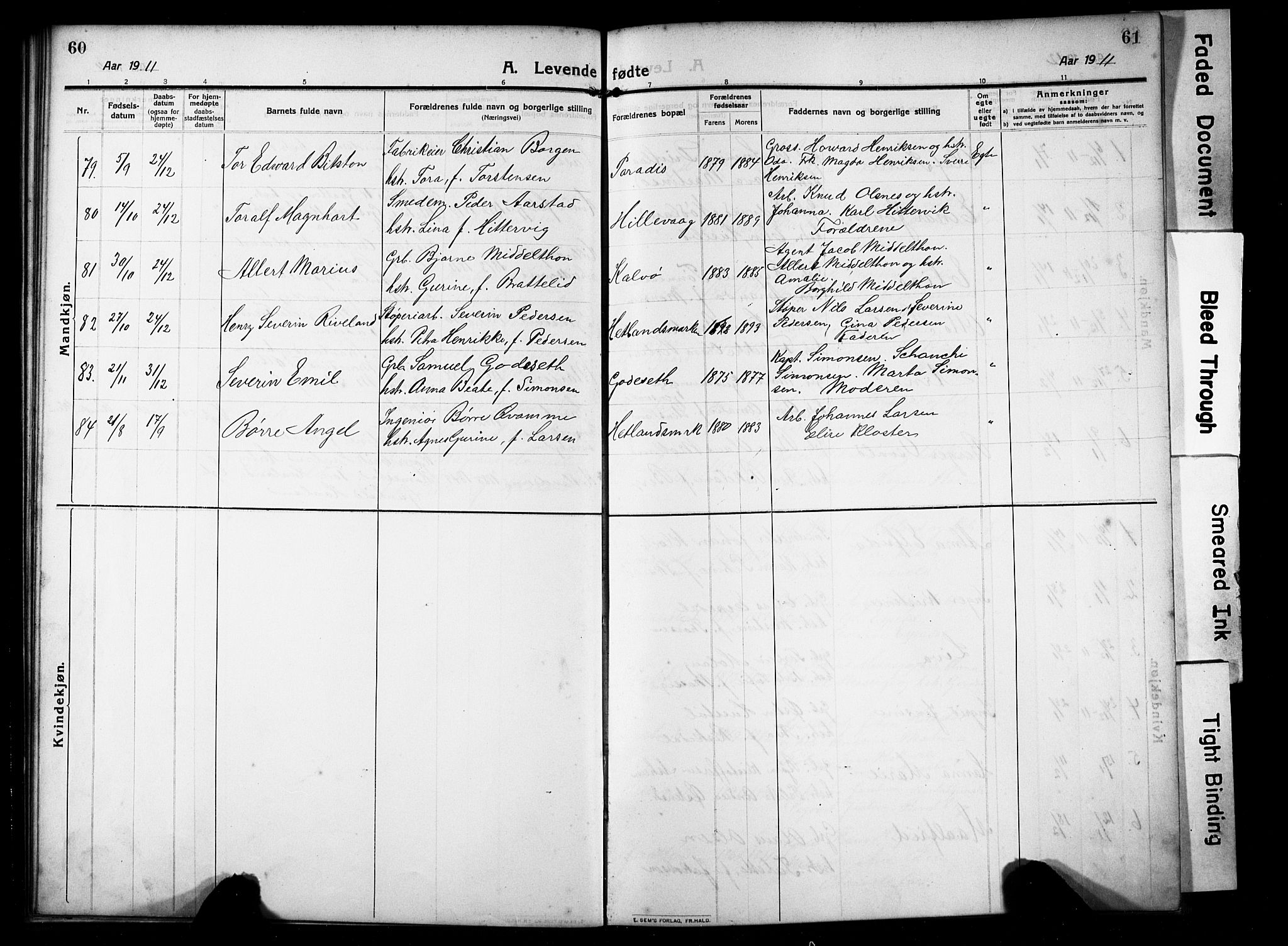 Hetland sokneprestkontor, SAST/A-101826/30/30BB/L0008: Parish register (copy) no. B 8, 1910-1921, p. 60-61