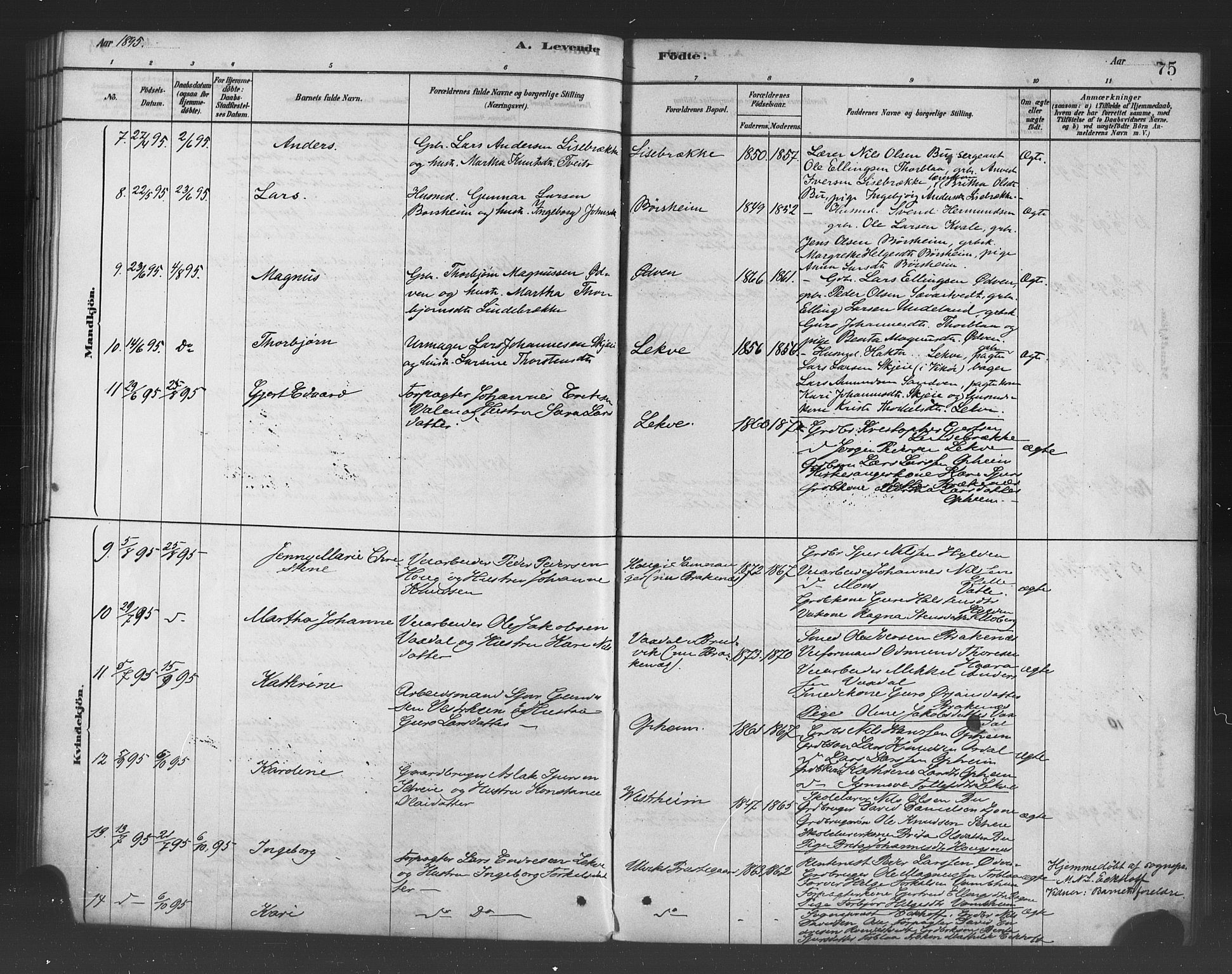 Ulvik sokneprestembete, AV/SAB-A-78801/H/Haa: Parish register (official) no. B 1, 1878-1897, p. 75