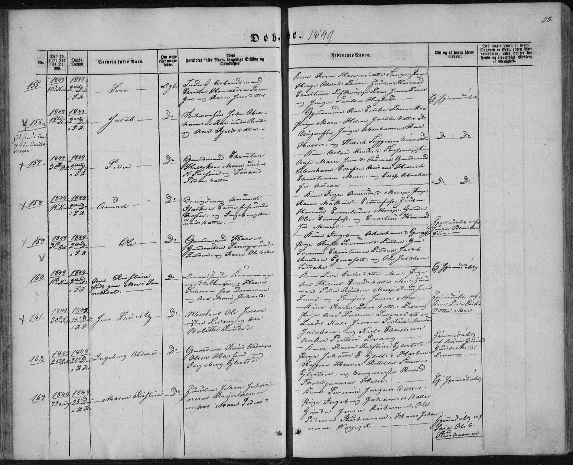 Sannidal kirkebøker, AV/SAKO-A-296/F/Fa/L0008: Parish register (official) no. 8, 1847-1862, p. 38