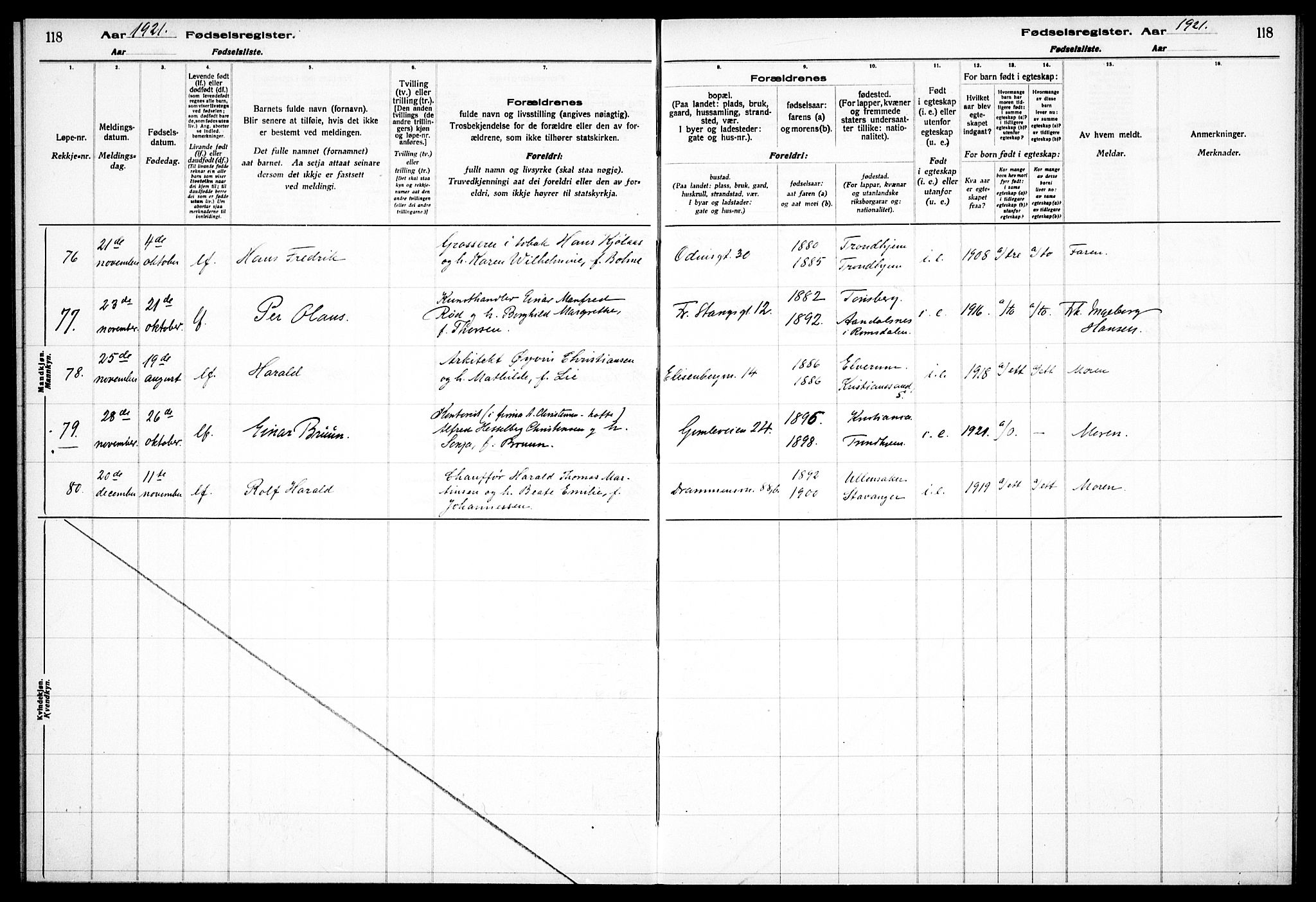 Frogner prestekontor Kirkebøker, AV/SAO-A-10886/J/Ja/L0001: Birth register no. 1, 1916-1927, p. 118