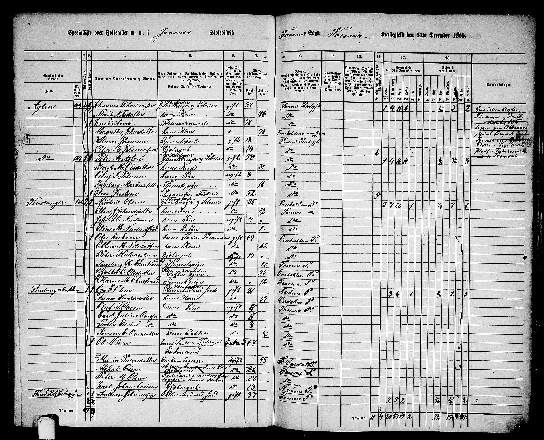 RA, 1865 census for Fosnes, 1865, p. 135