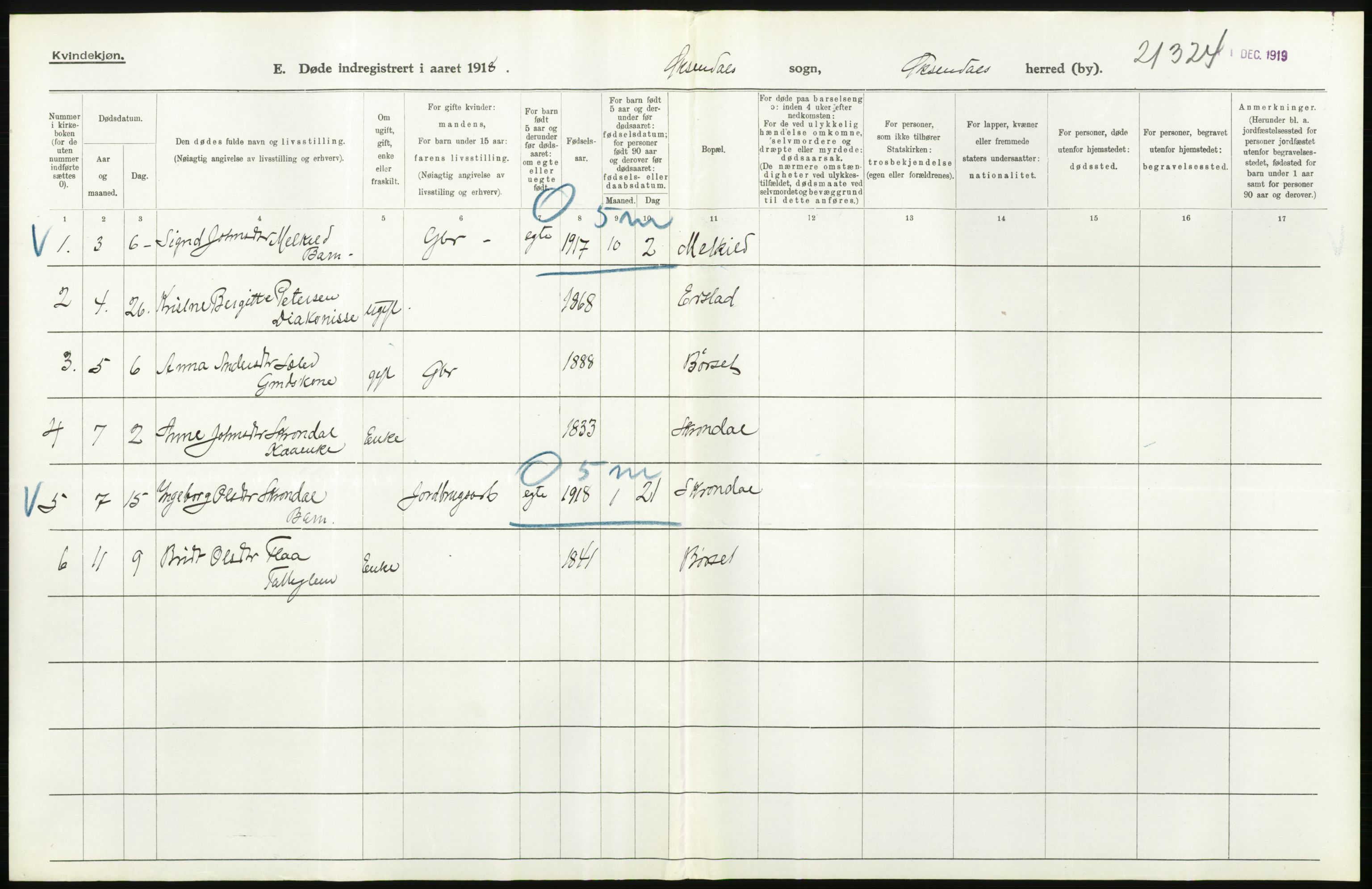 Statistisk sentralbyrå, Sosiodemografiske emner, Befolkning, RA/S-2228/D/Df/Dfb/Dfbh/L0045: Møre fylke: Døde. Bygder og byer., 1918, p. 234