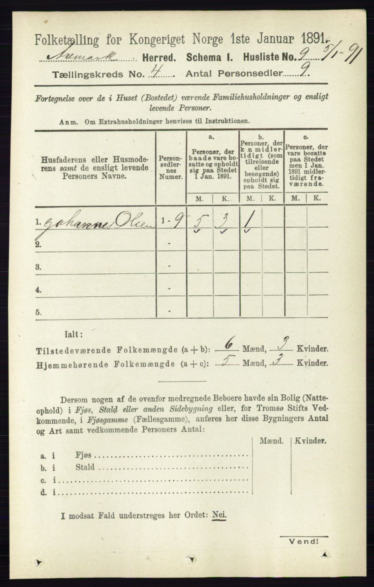 RA, 1891 census for 0118 Aremark, 1891, p. 1838