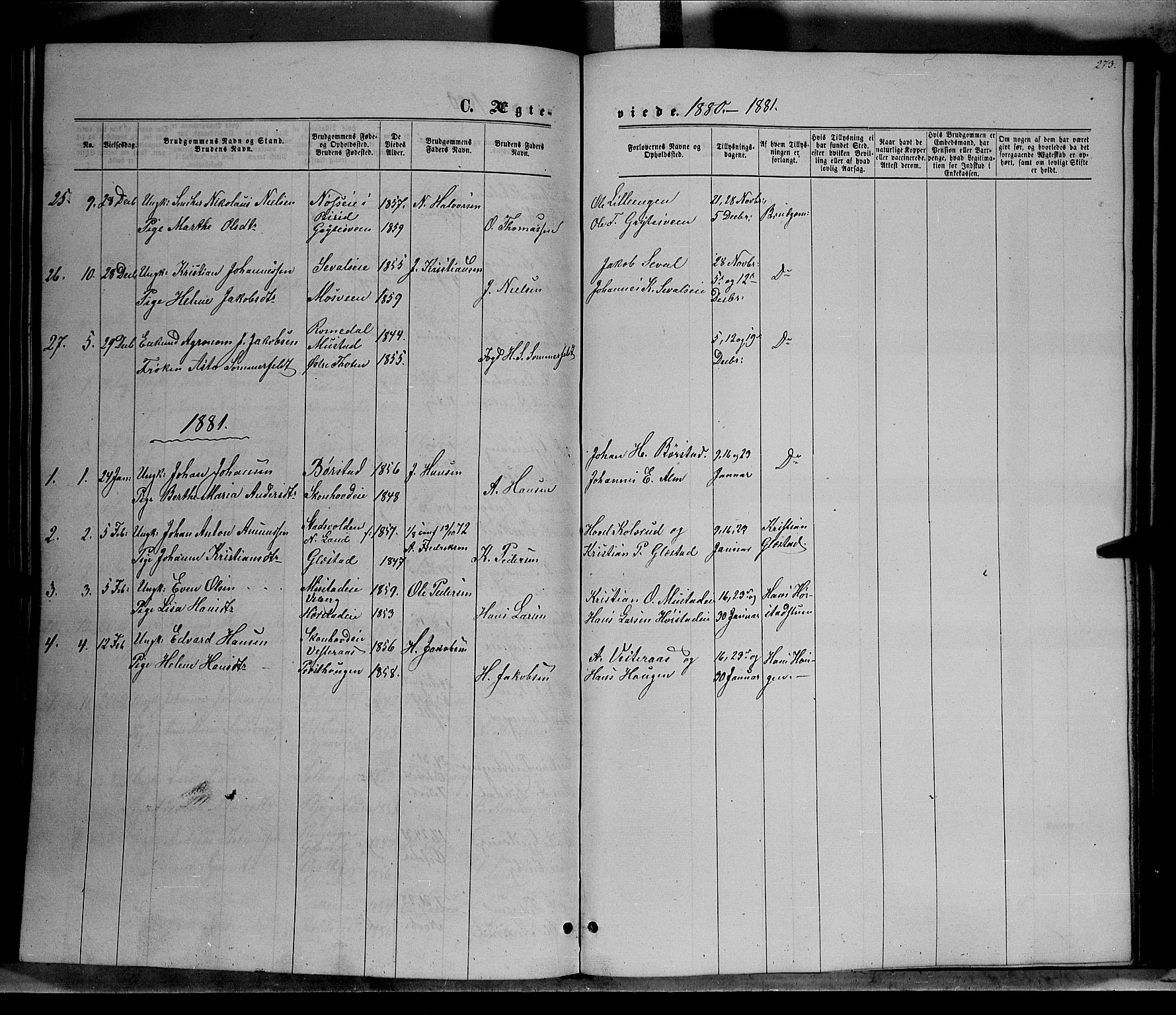 Vardal prestekontor, SAH/PREST-100/H/Ha/Hab/L0006: Parish register (copy) no. 6, 1869-1881, p. 273
