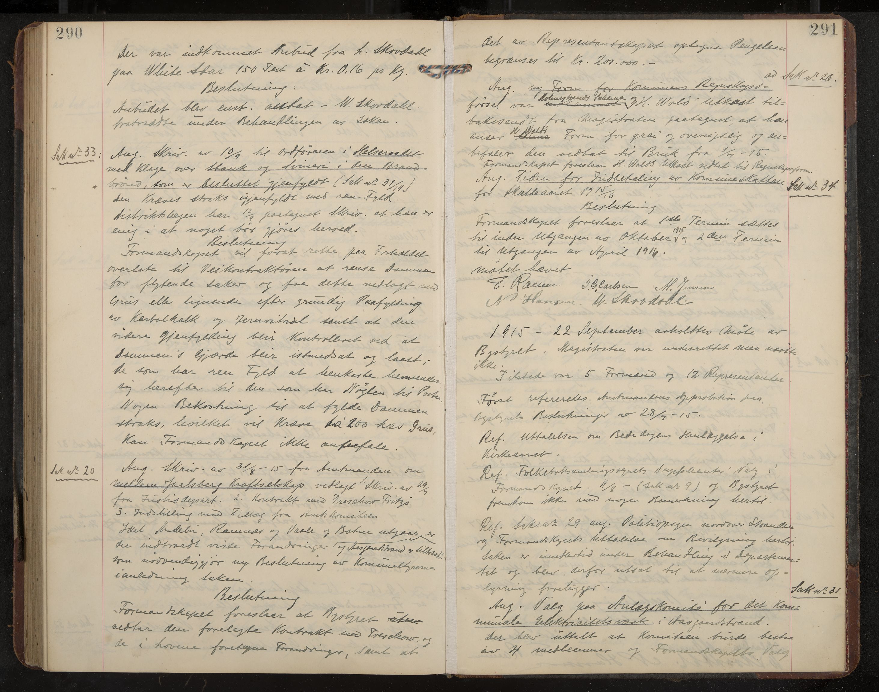 Åsgårdstrand formannskap og sentraladministrasjon, IKAK/0704021/A/L0004: Møtebok med register, 1908-1915, p. 290-291