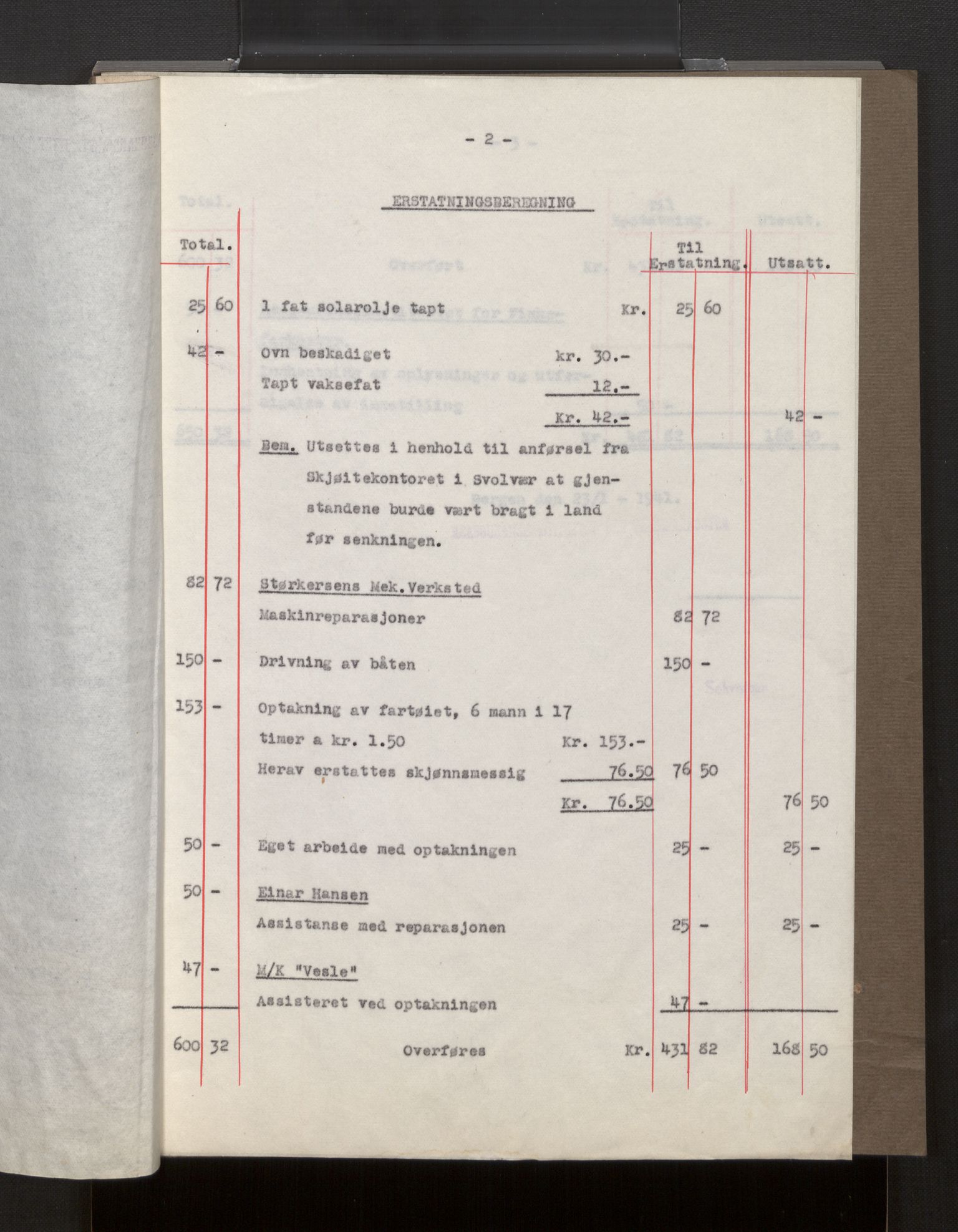 Fiskeridirektoratet - 1 Adm. ledelse - 13 Båtkontoret, AV/SAB-A-2003/La/L0008: Statens krigsforsikring for fiskeflåten, 1936-1971, p. 120