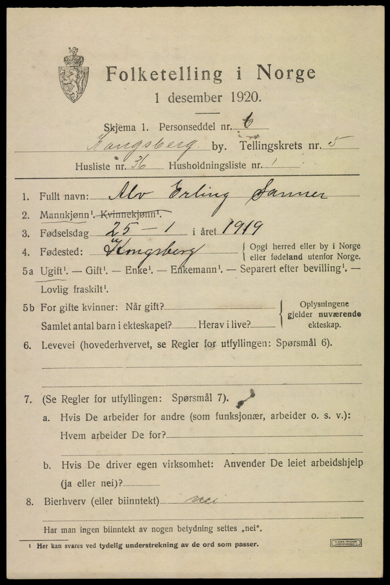 SAKO, 1920 census for Kongsberg, 1920, p. 12964