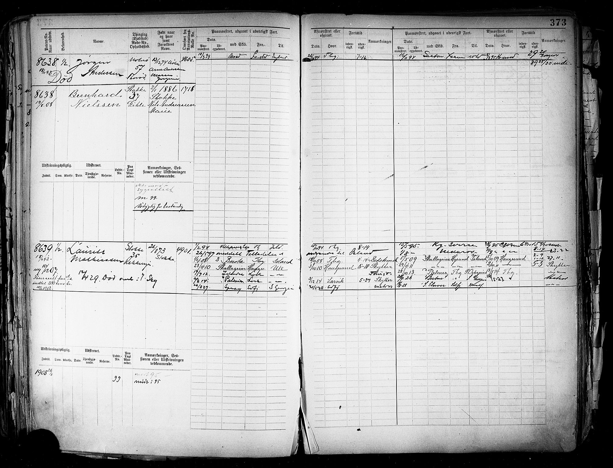 Tønsberg innrulleringskontor, AV/SAKO-A-786/F/Fc/Fca/L0010: Hovedrulle Patent nr. 7896-9037, 1889-1900, p. 382