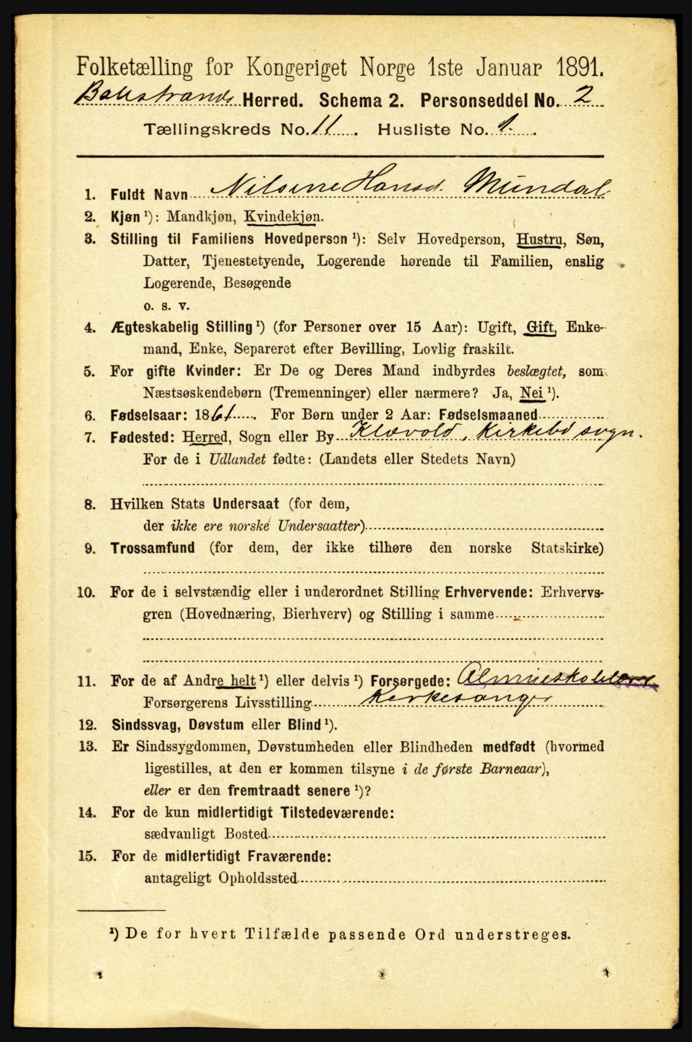 RA, 1891 census for 1418 Balestrand, 1891, p. 2461