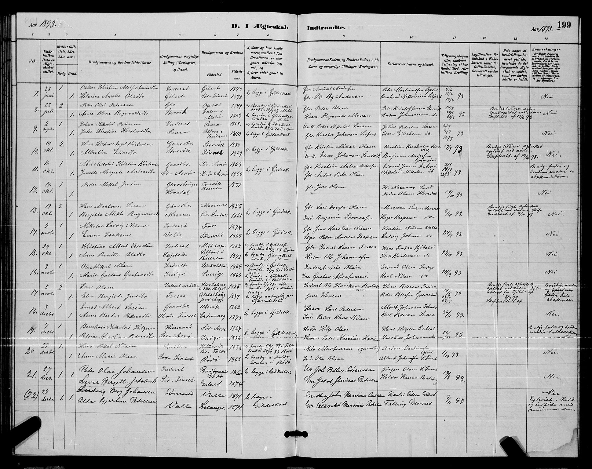 Ministerialprotokoller, klokkerbøker og fødselsregistre - Nordland, AV/SAT-A-1459/805/L0108: Parish register (copy) no. 805C04, 1885-1899, p. 199