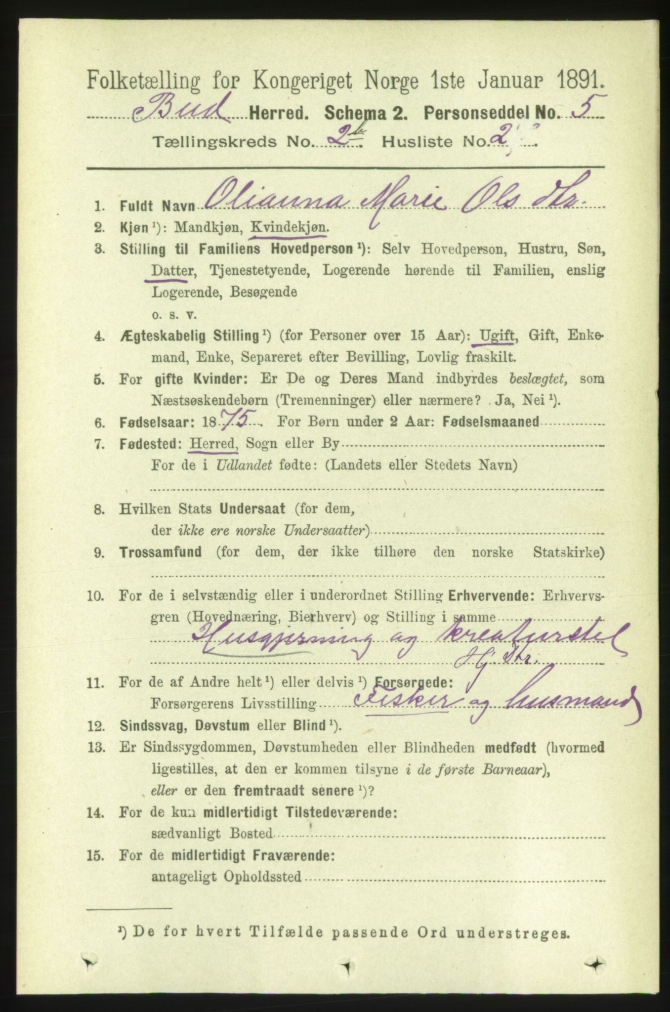 RA, 1891 census for 1549 Bud, 1891, p. 1235