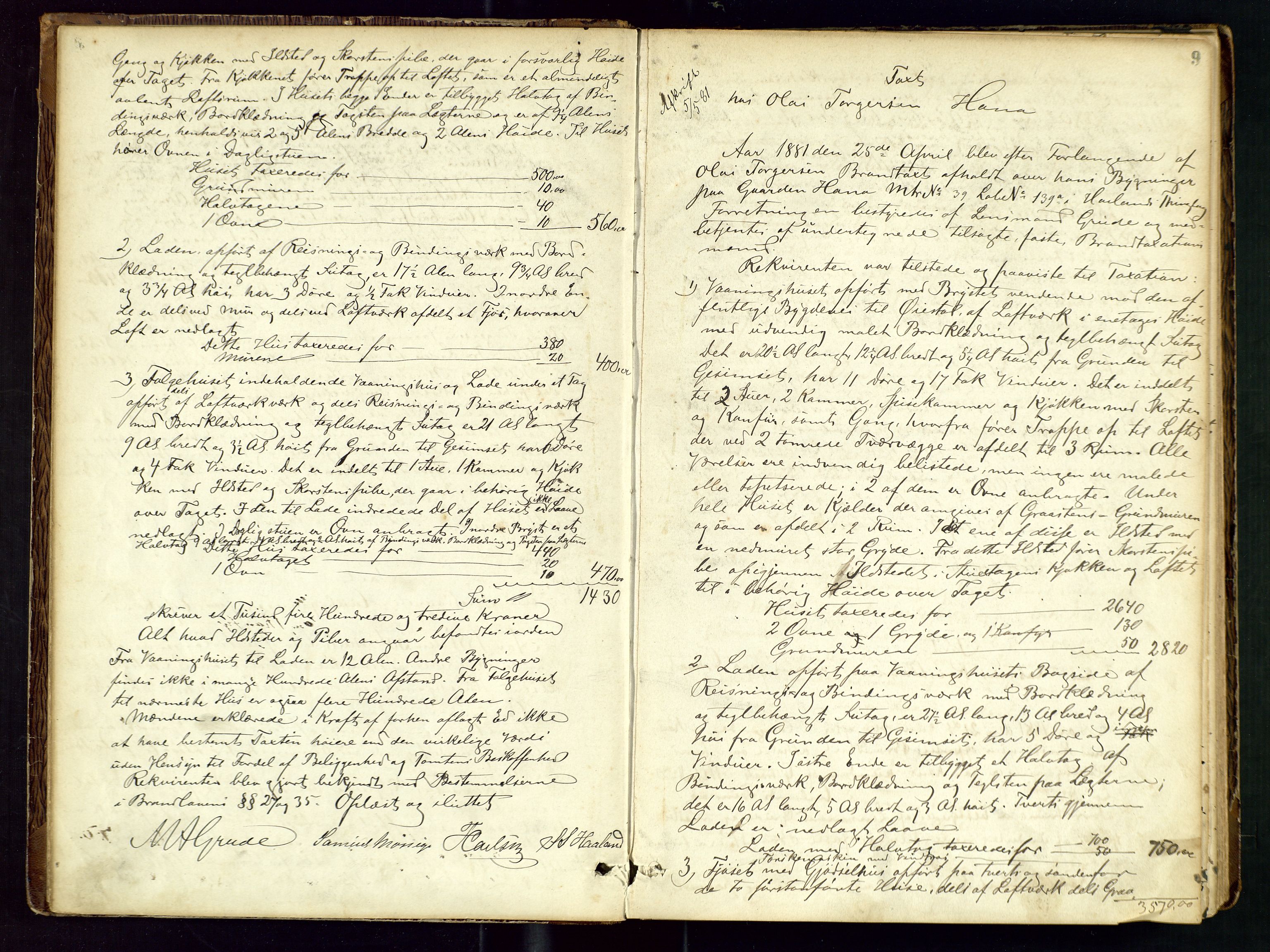 Høyland/Sandnes lensmannskontor, AV/SAST-A-100166/Goa/L0002: "Brandtaxtprotokol for Landafdelingen i Høiland", 1880-1917, p. 8b-9a