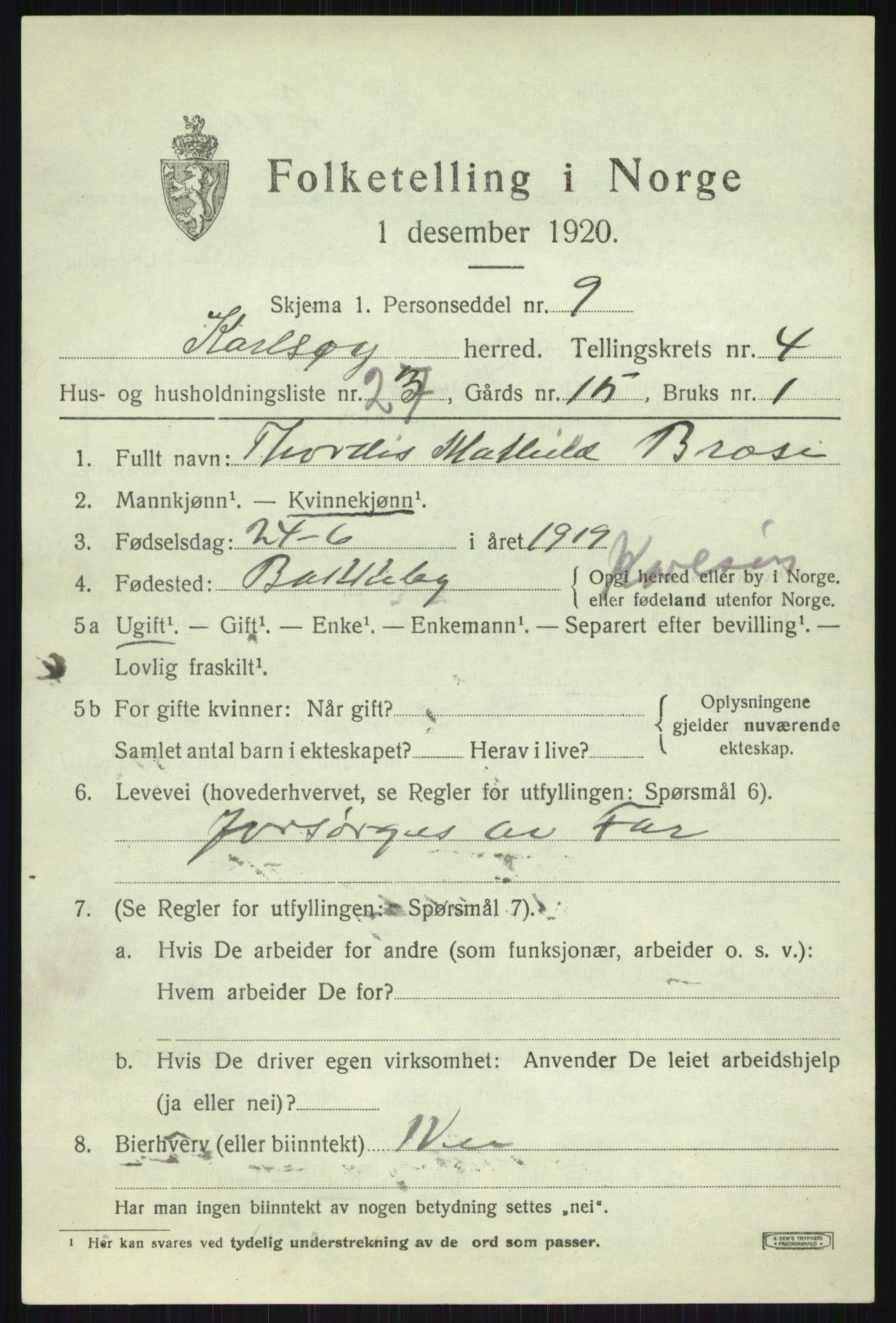 SATØ, 1920 census for Karlsøy, 1920, p. 2055