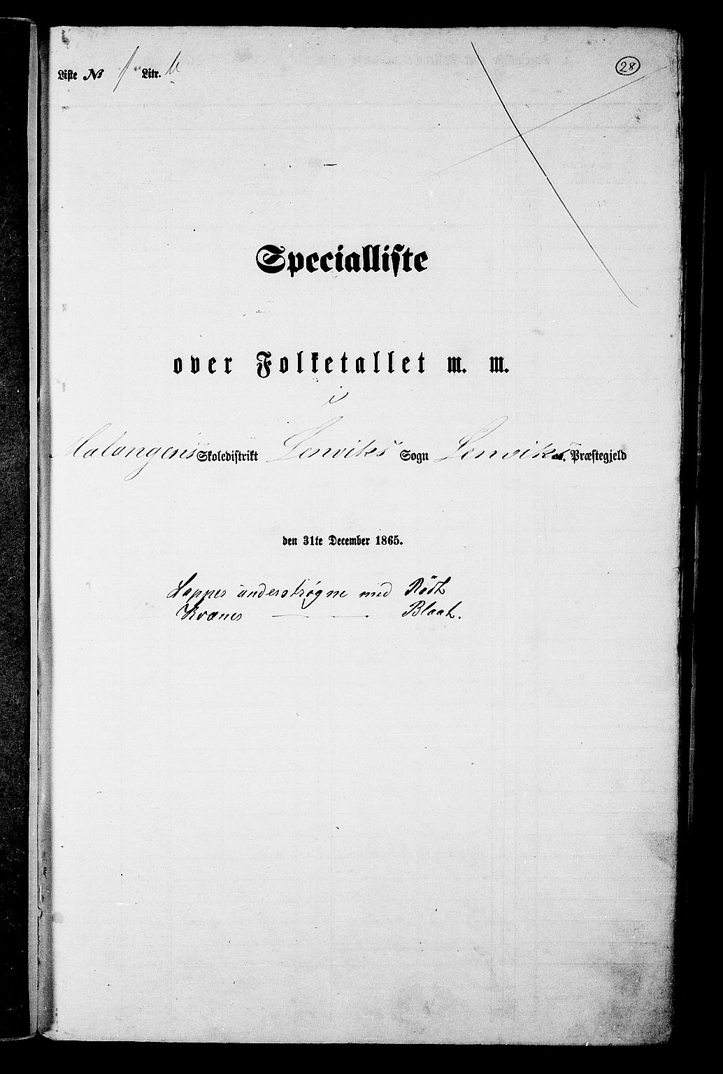 RA, 1865 census for Lenvik, 1865, p. 27