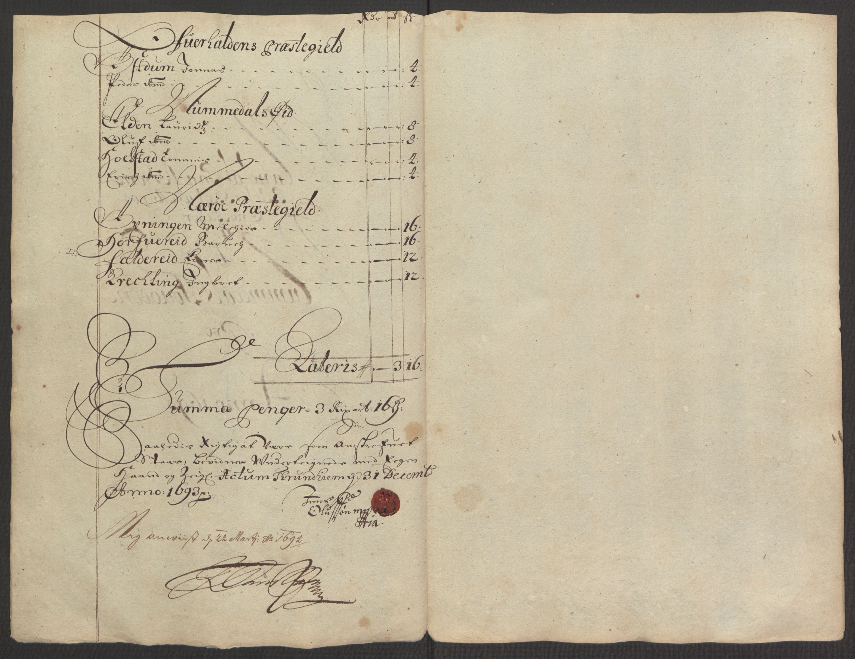 Rentekammeret inntil 1814, Reviderte regnskaper, Fogderegnskap, RA/EA-4092/R64/L4424: Fogderegnskap Namdal, 1692-1695, p. 239