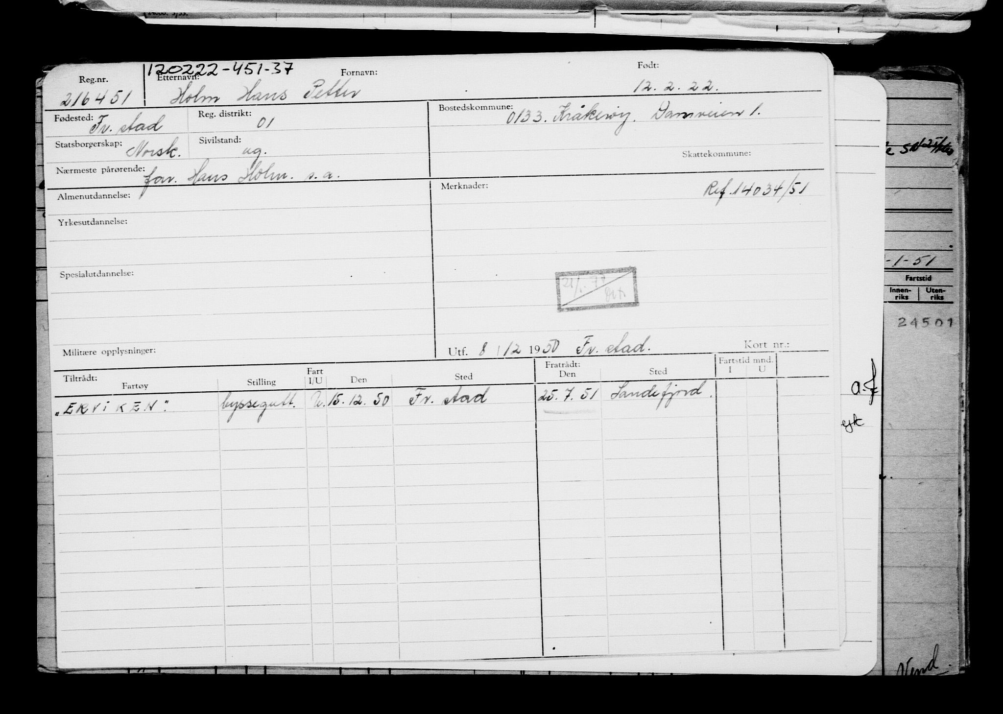 Direktoratet for sjømenn, AV/RA-S-3545/G/Gb/L0203: Hovedkort, 1922, p. 14