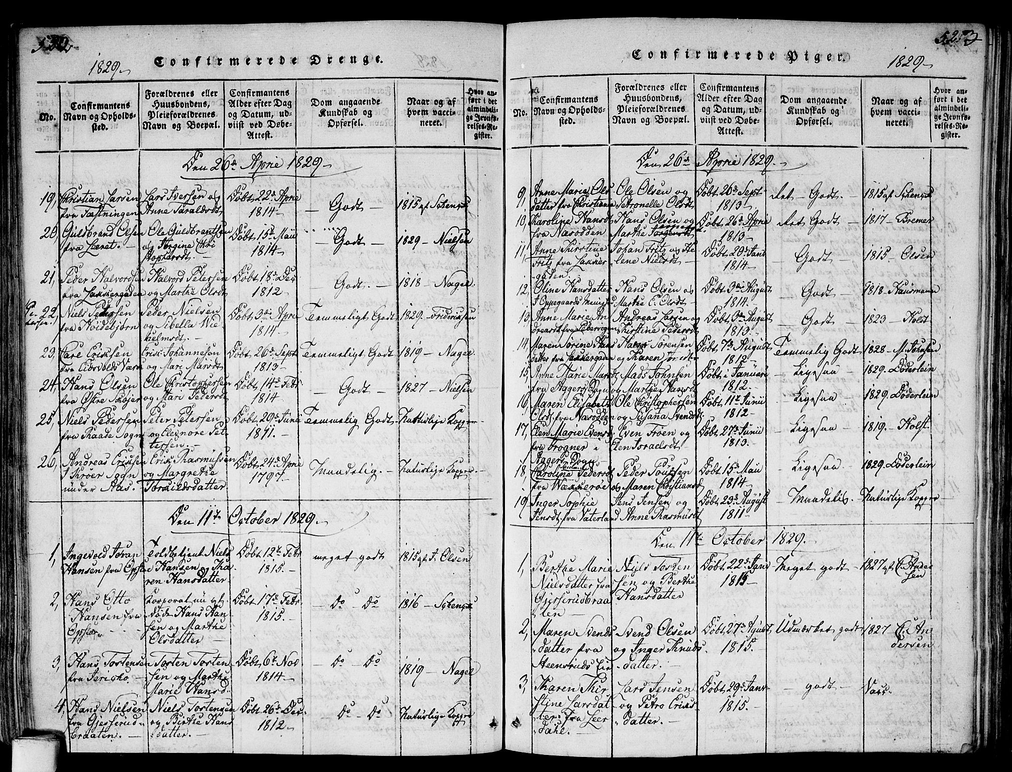 Gamlebyen prestekontor Kirkebøker, SAO/A-10884/F/Fa/L0002: Parish register (official) no. 2, 1817-1829, p. 522-523