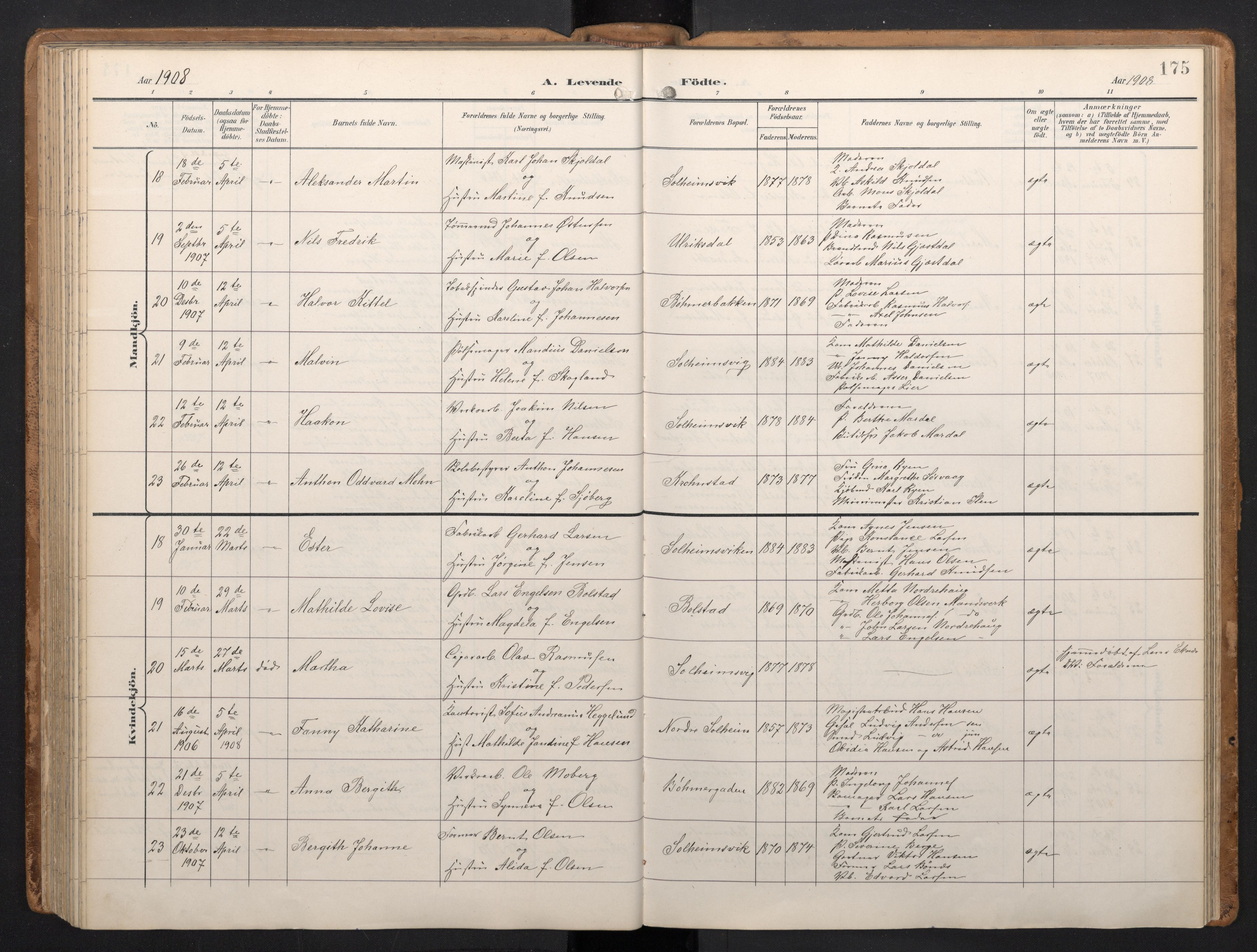 Årstad Sokneprestembete, AV/SAB-A-79301/H/Hab/L0002: Parish register (copy) no. A 2, 1896-1912, p. 174b-175a