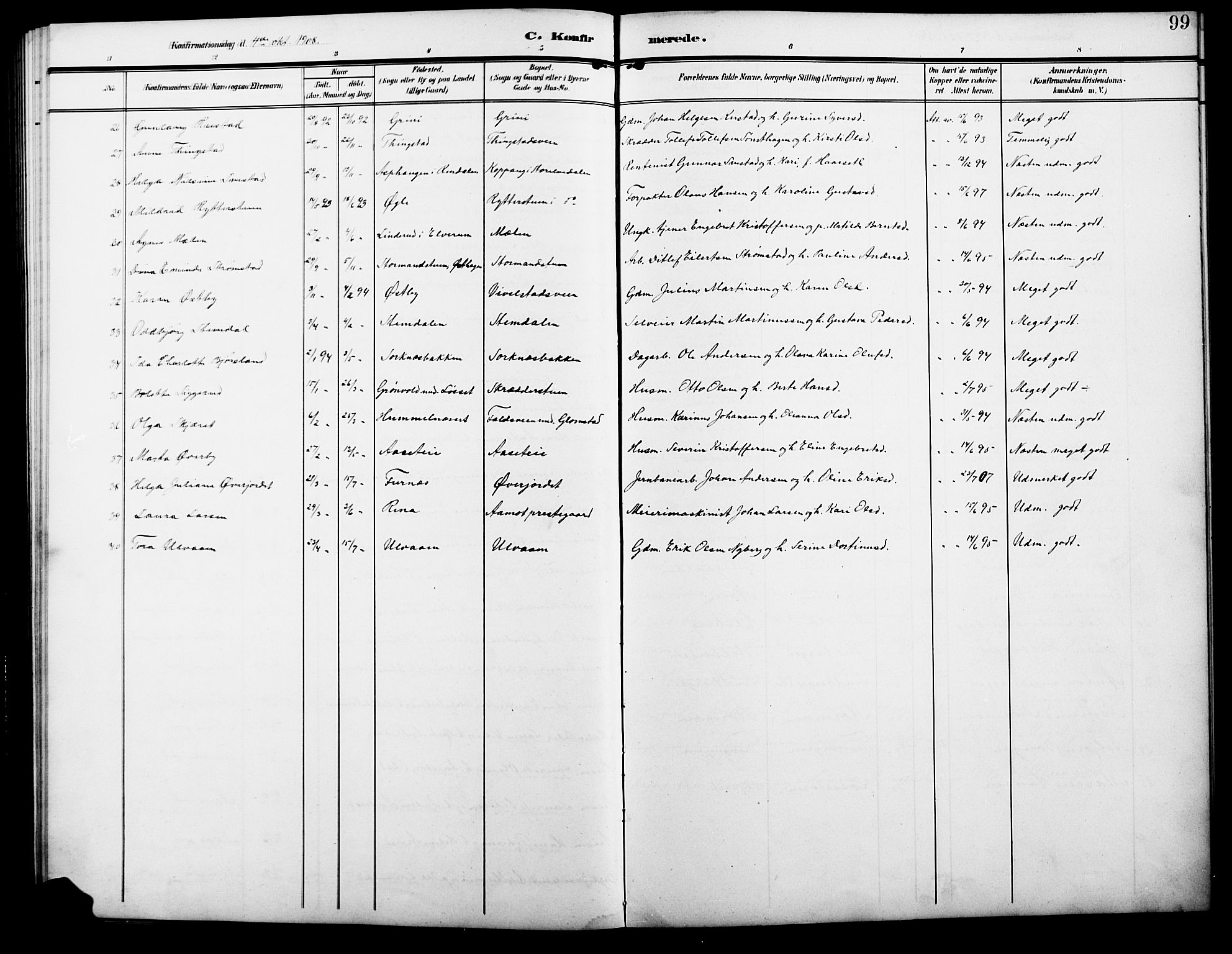 Åmot prestekontor, Hedmark, AV/SAH-PREST-056/H/Ha/Hab/L0004: Parish register (copy) no. 4, 1905-1920, p. 99
