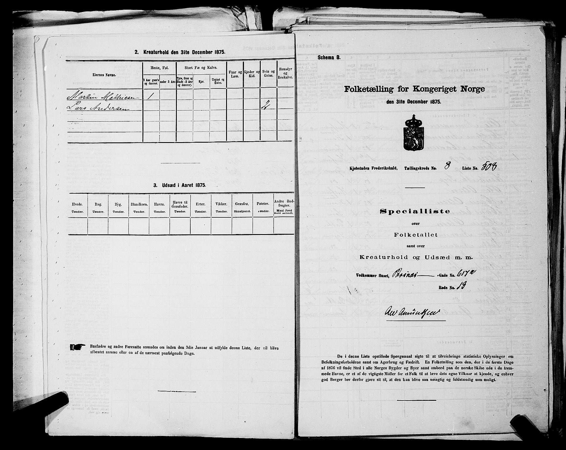 RA, 1875 census for 0101P Fredrikshald, 1875, p. 1127