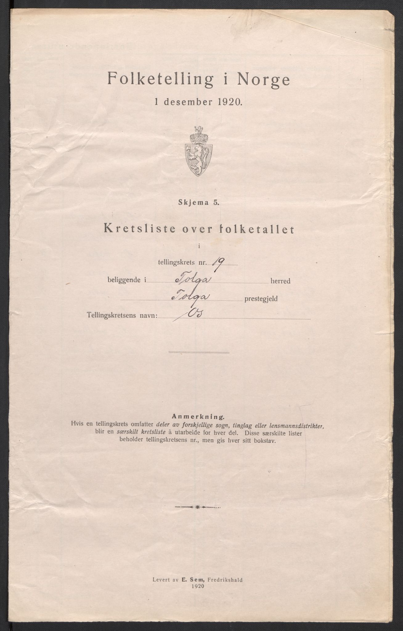 SAH, 1920 census for Tolga, 1920, p. 60