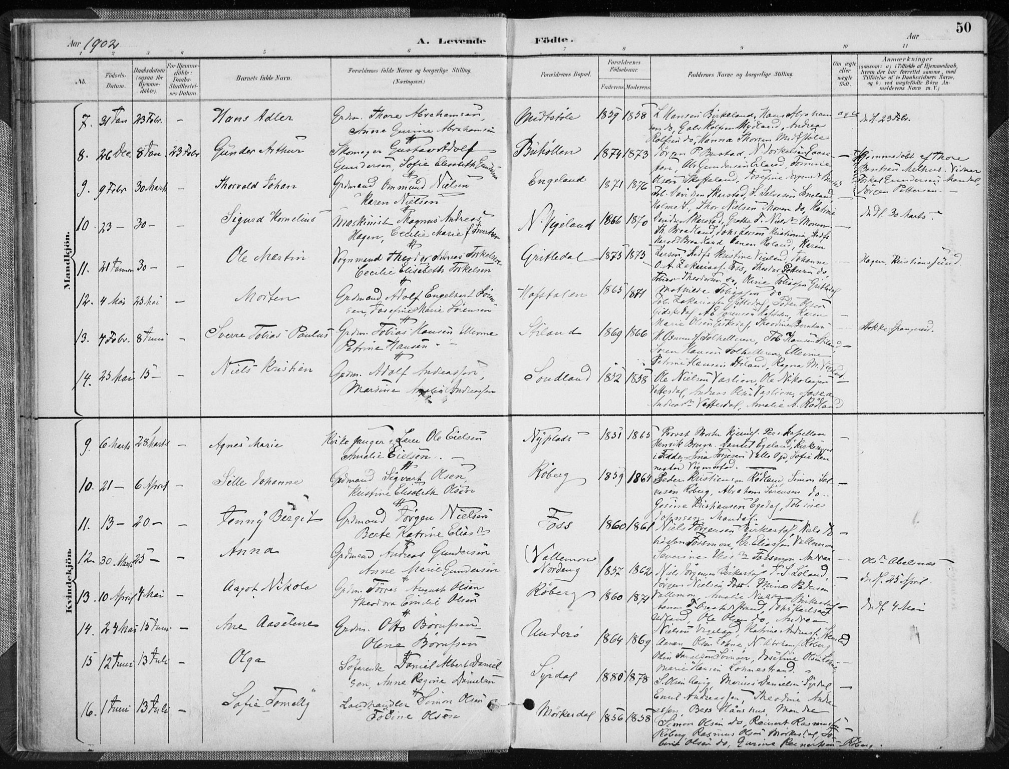 Sør-Audnedal sokneprestkontor, AV/SAK-1111-0039/F/Fa/Fab/L0010: Parish register (official) no. A 10, 1892-1913, p. 50