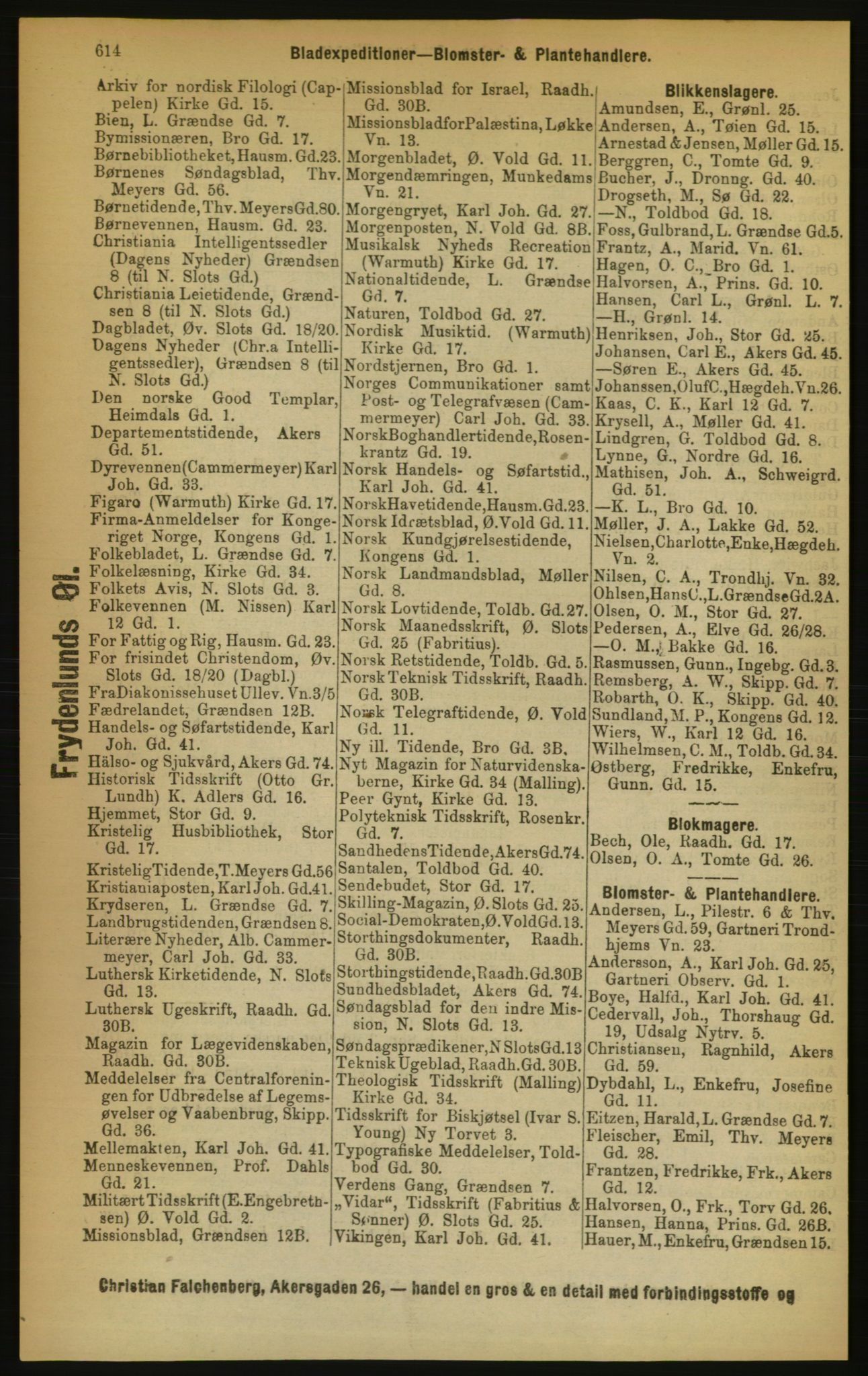 Kristiania/Oslo adressebok, PUBL/-, 1889, p. 614