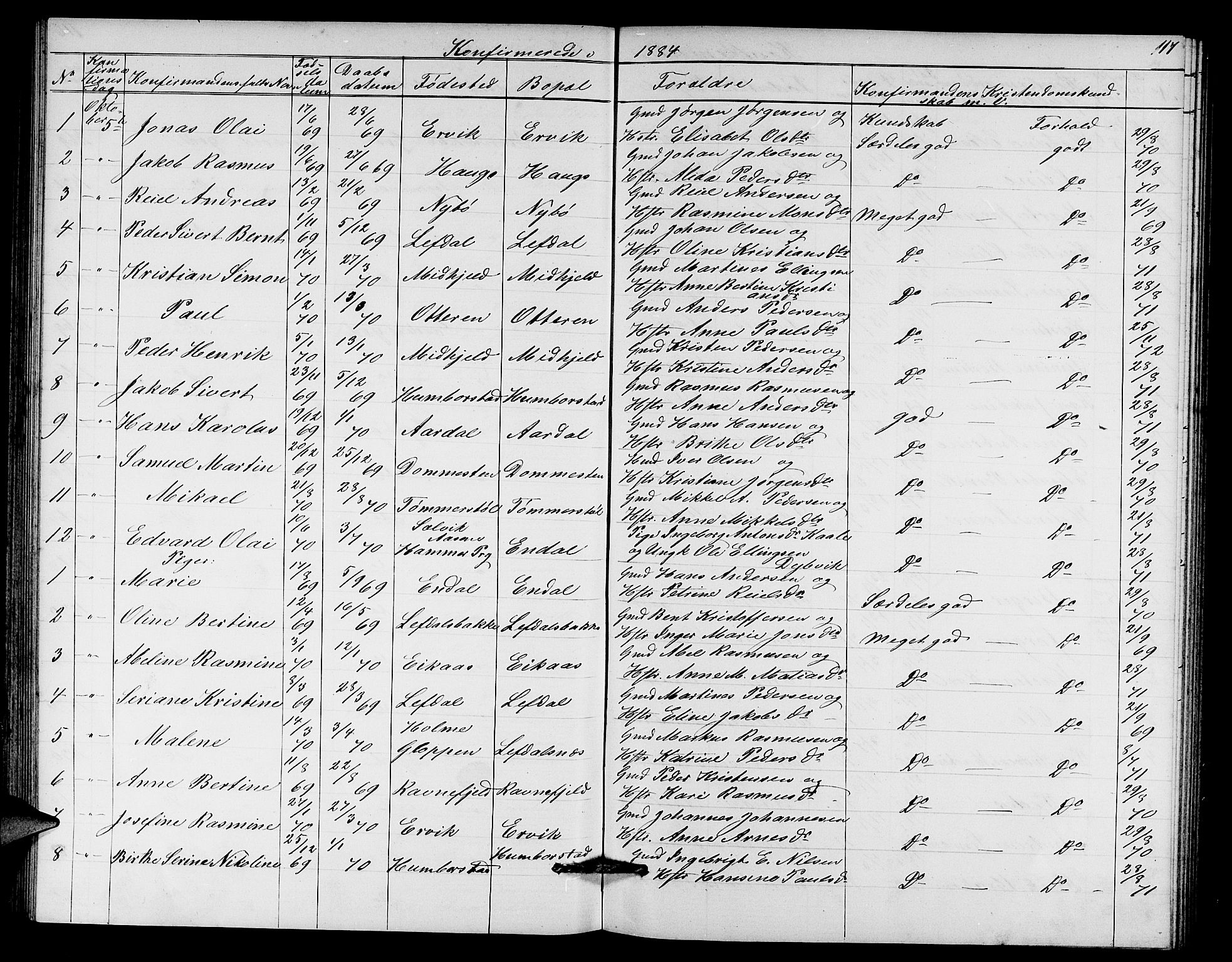 Davik sokneprestembete, AV/SAB-A-79701/H/Hab/Haba/L0001: Parish register (copy) no. A 1, 1866-1889, p. 117