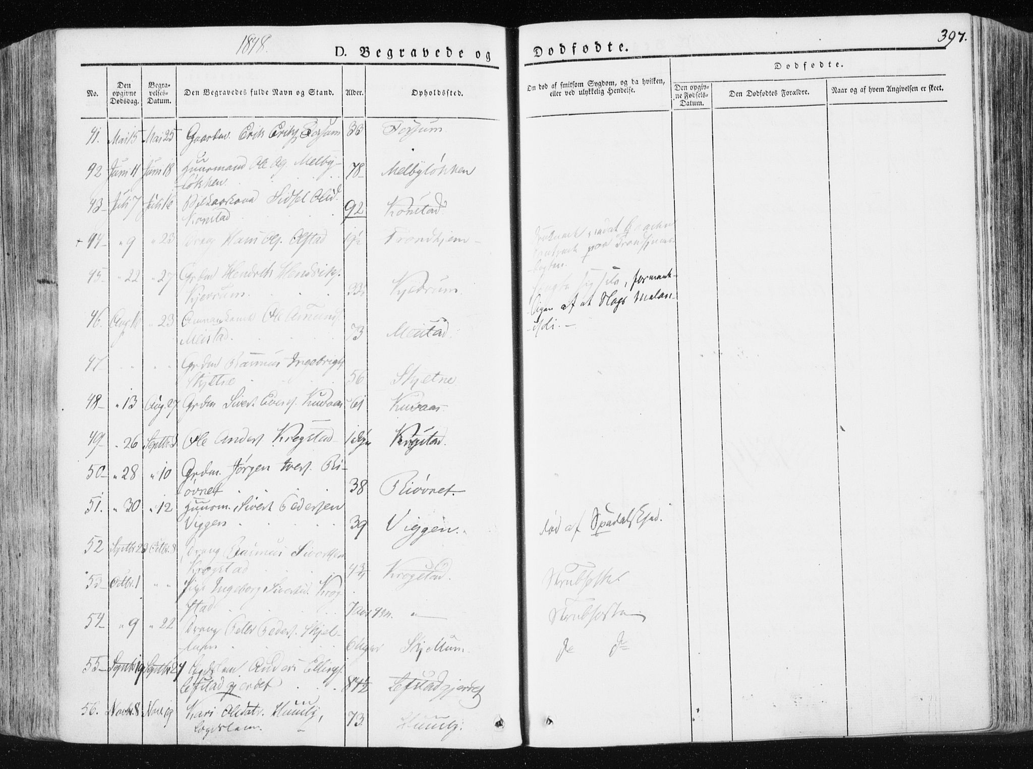 Ministerialprotokoller, klokkerbøker og fødselsregistre - Sør-Trøndelag, SAT/A-1456/665/L0771: Parish register (official) no. 665A06, 1830-1856, p. 397