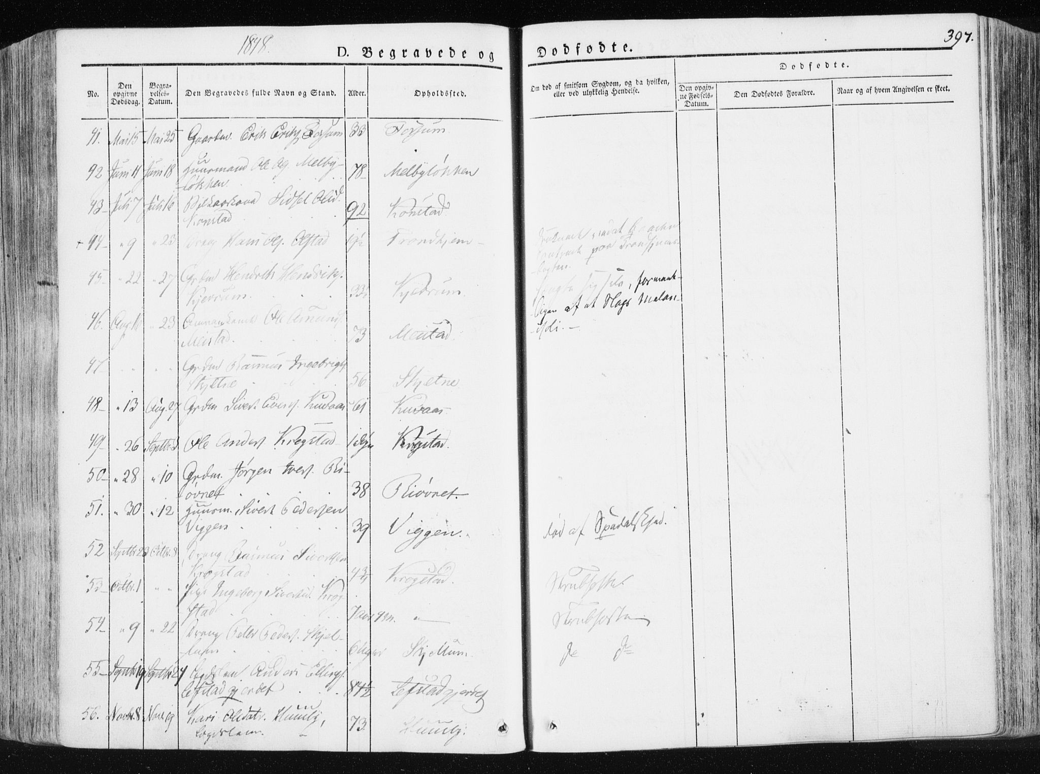 Ministerialprotokoller, klokkerbøker og fødselsregistre - Sør-Trøndelag, AV/SAT-A-1456/665/L0771: Parish register (official) no. 665A06, 1830-1856, p. 397