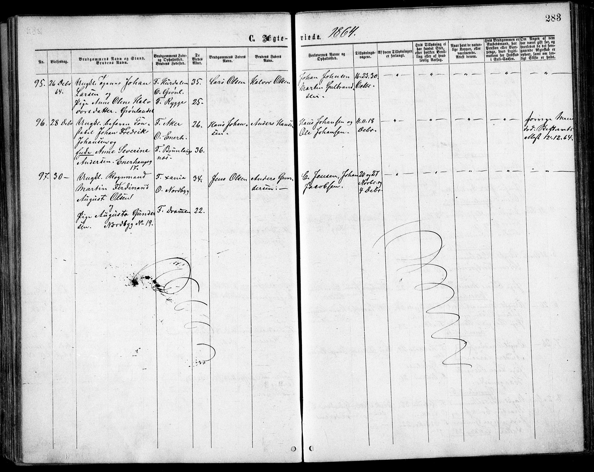 Grønland prestekontor Kirkebøker, AV/SAO-A-10848/F/Fa/L0003: Parish register (official) no. 3, 1862-1868, p. 283