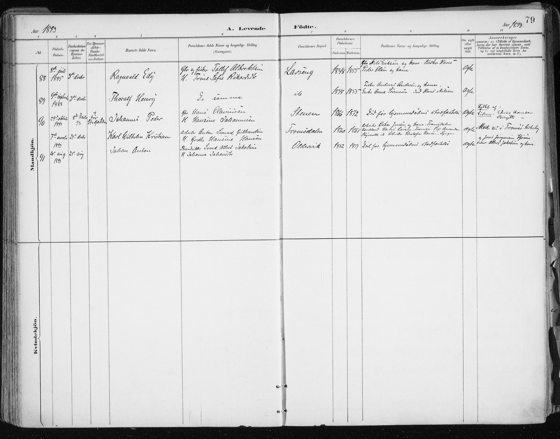 Tromsøysund sokneprestkontor, AV/SATØ-S-1304/G/Ga/L0005kirke: Parish register (official) no. 5, 1888-1896, p. 79